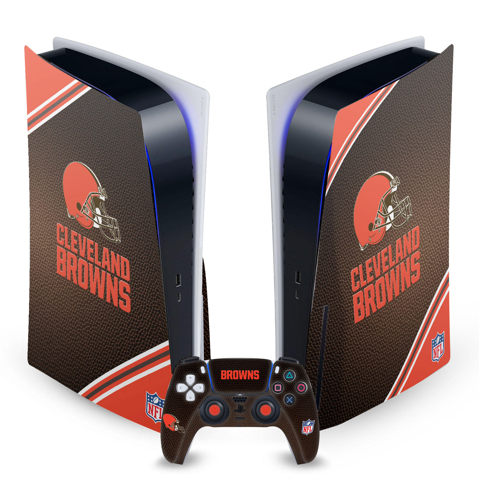 OFFICIAL NFL CLEVELAND BROWNS VINYL SKIN DECAL FOR SONY PS5 DISC EDITION BUNDLE