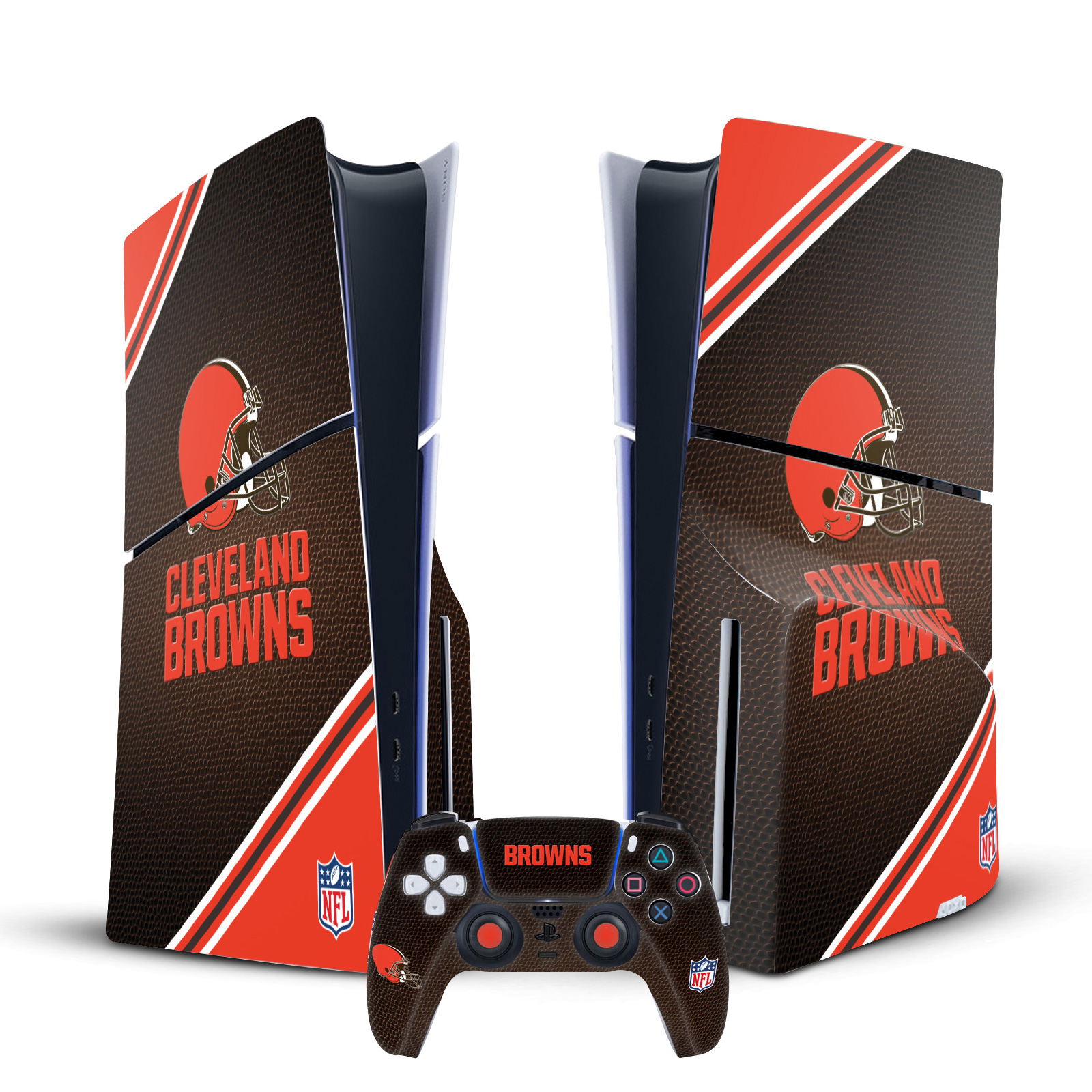 NFL CLEVELAND BROWNS VINYL SKIN DECAL FOR PS5 SLIM DISC CONSOLE & CONTROLLER