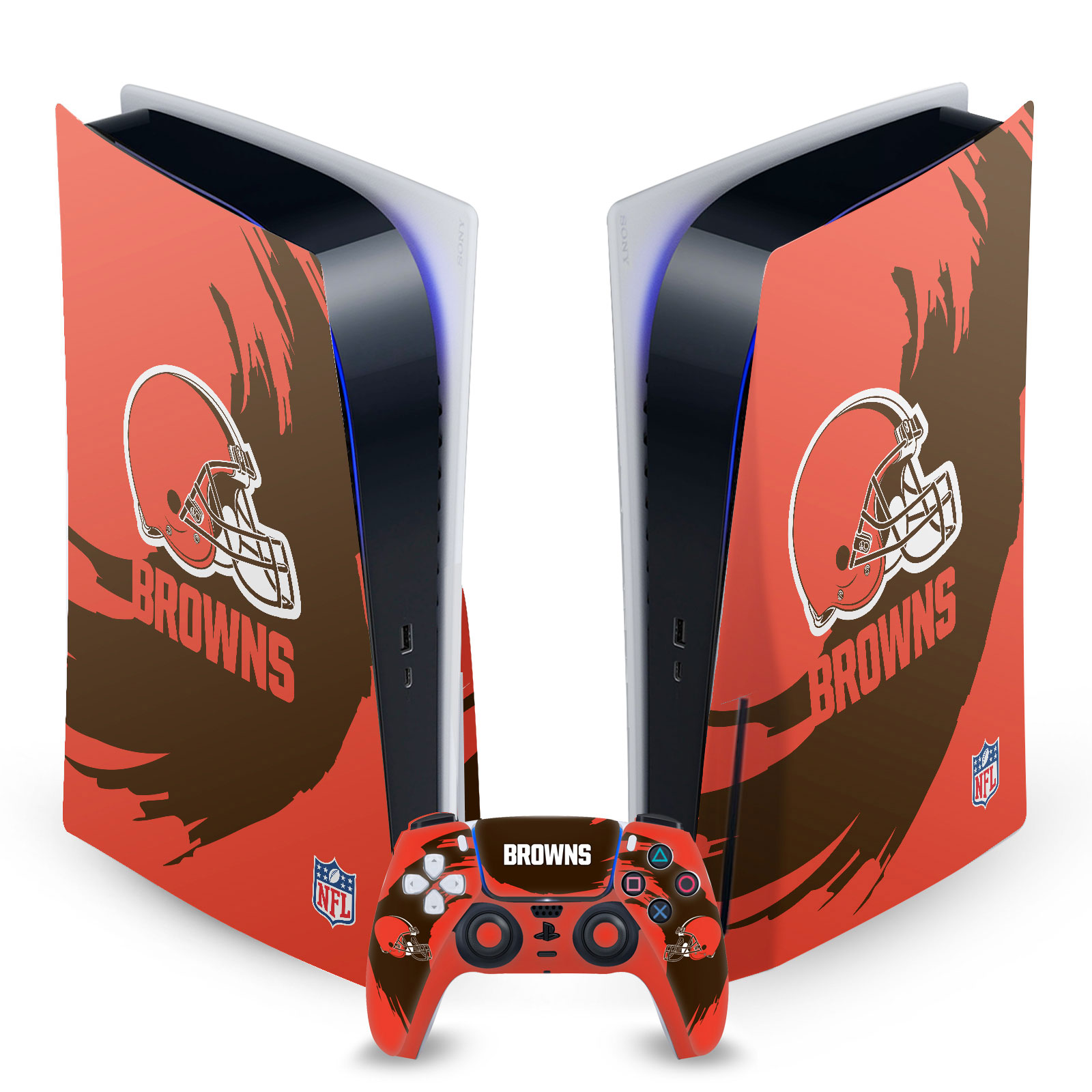 OFFICIAL NFL CLEVELAND BROWNS VINYL SKIN DECAL FOR SONY PS5 DISC EDITION BUNDLE