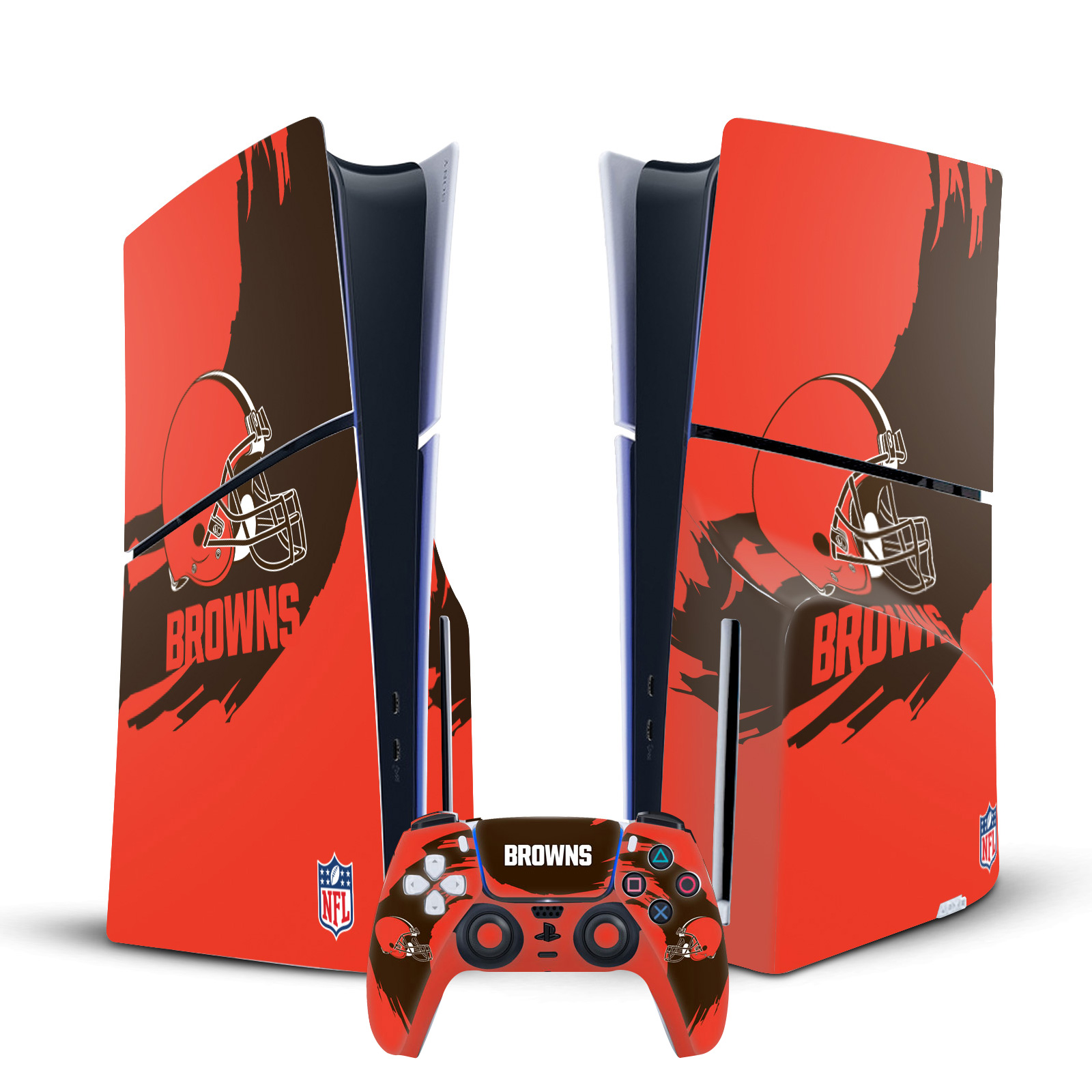 NFL CLEVELAND BROWNS VINYL SKIN DECAL FOR PS5 SLIM DISC CONSOLE & CONTROLLER