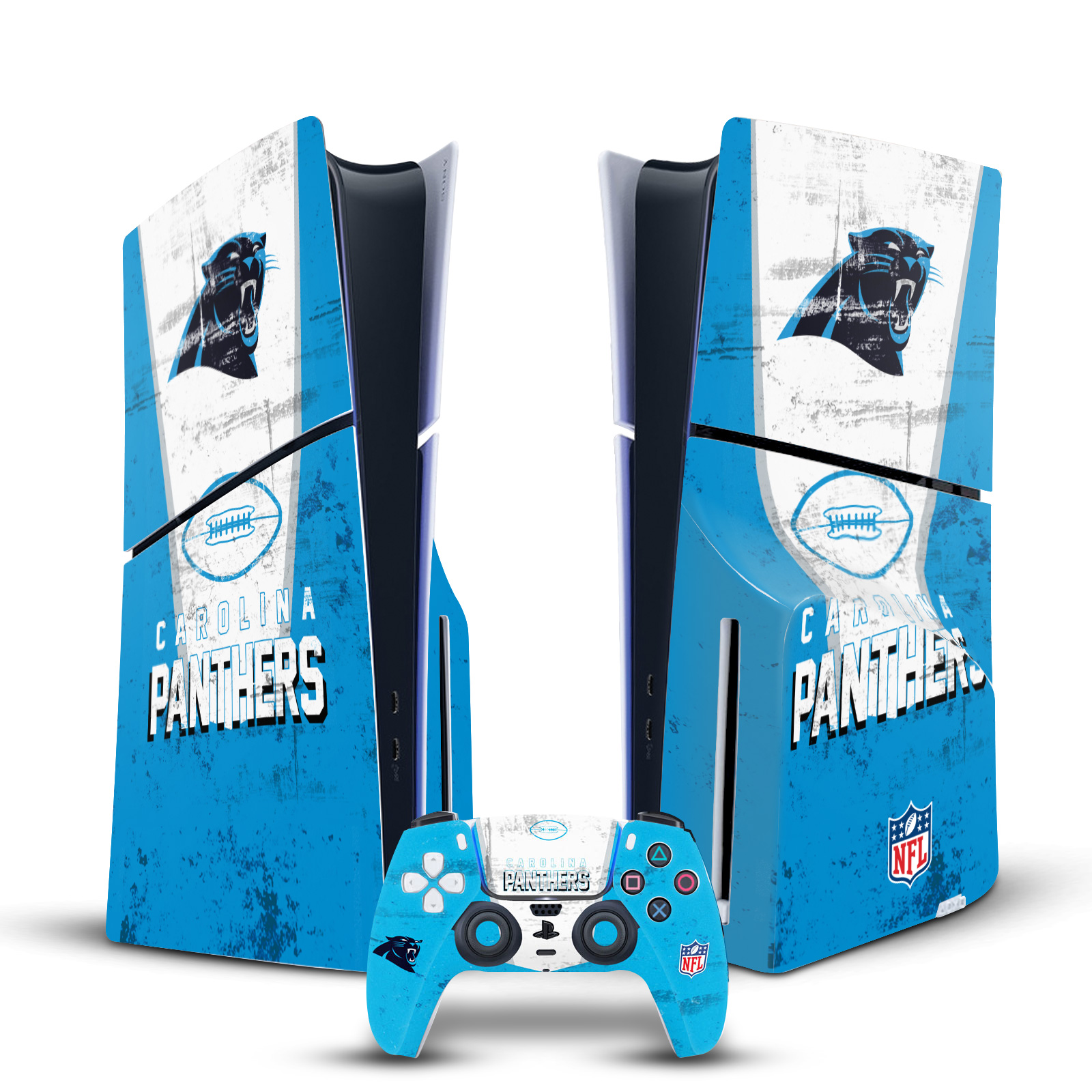 OFFICIAL NFL CAROLINA PANTHERS VINYL SKIN FOR PS5 SLIM DISC CONSOLE & CONTROLLER