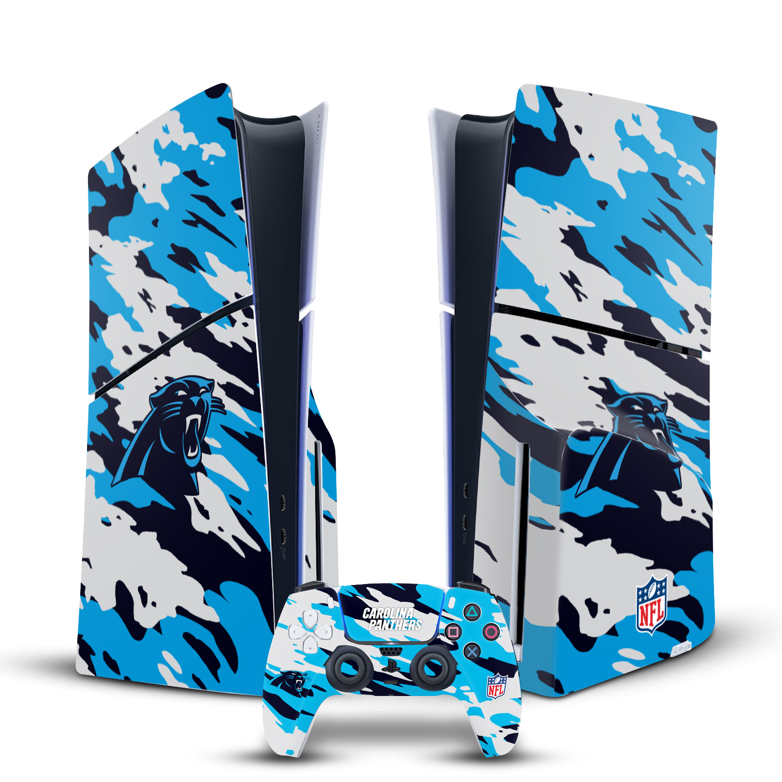 OFFICIAL NFL CAROLINA PANTHERS VINYL SKIN FOR PS5 SLIM DISC CONSOLE & CONTROLLER