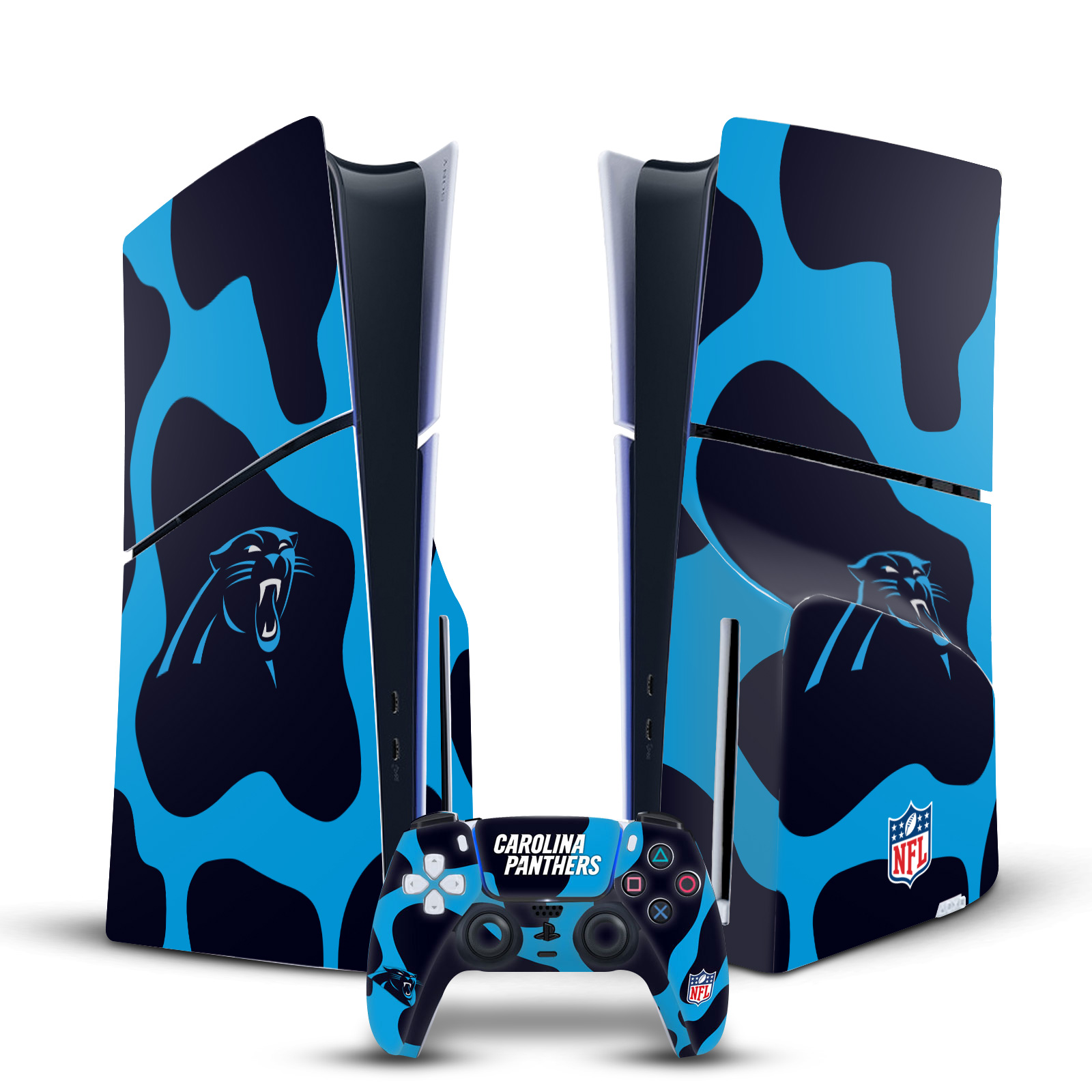 OFFICIAL NFL CAROLINA PANTHERS VINYL SKIN FOR PS5 SLIM DISC CONSOLE & CONTROLLER