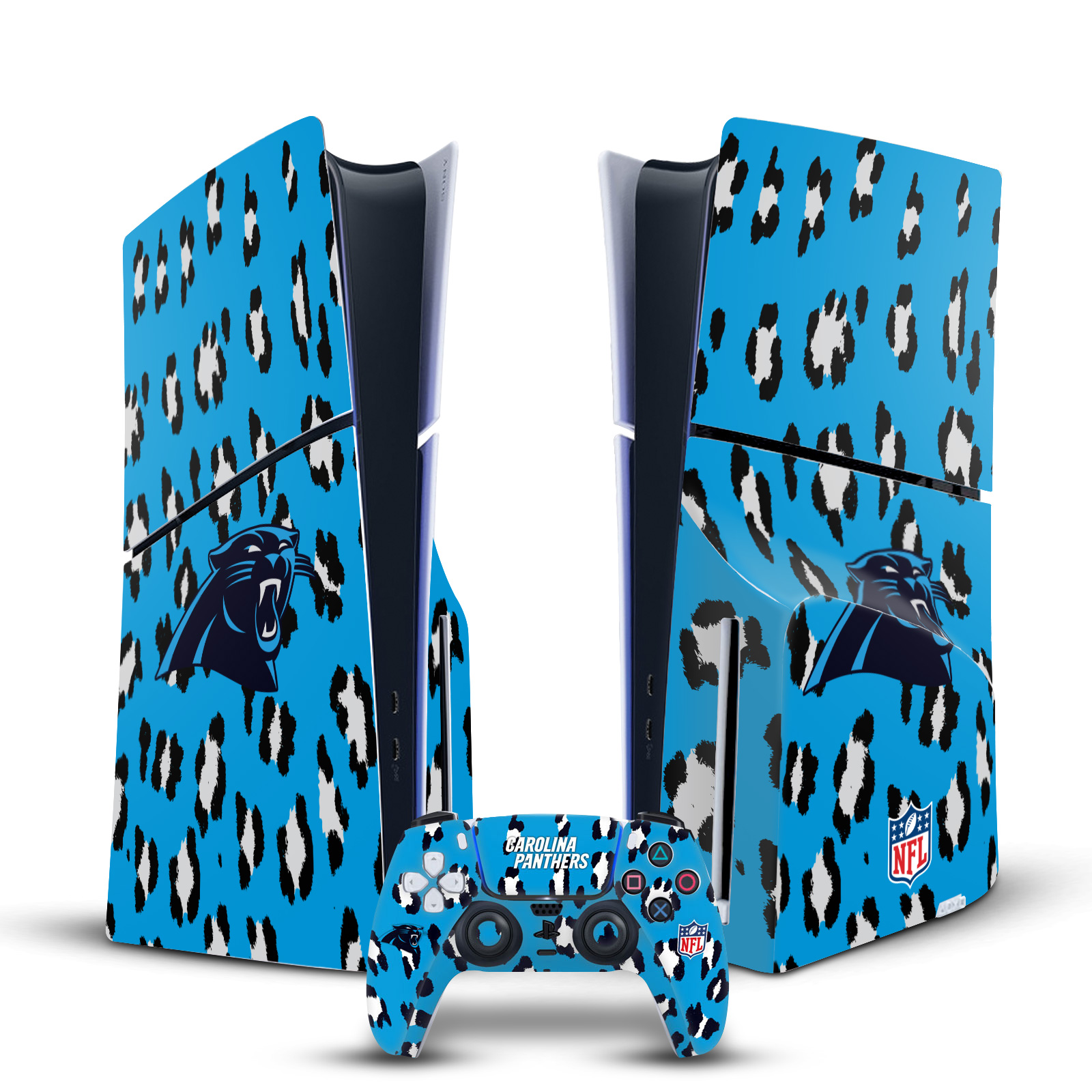 OFFICIAL NFL CAROLINA PANTHERS VINYL SKIN FOR PS5 SLIM DISC CONSOLE & CONTROLLER