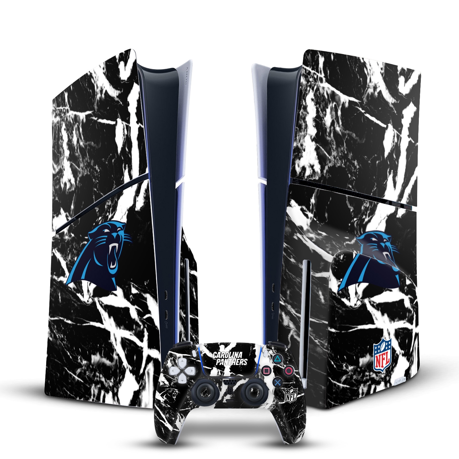 OFFICIAL NFL CAROLINA PANTHERS VINYL SKIN FOR PS5 SLIM DISC CONSOLE & CONTROLLER