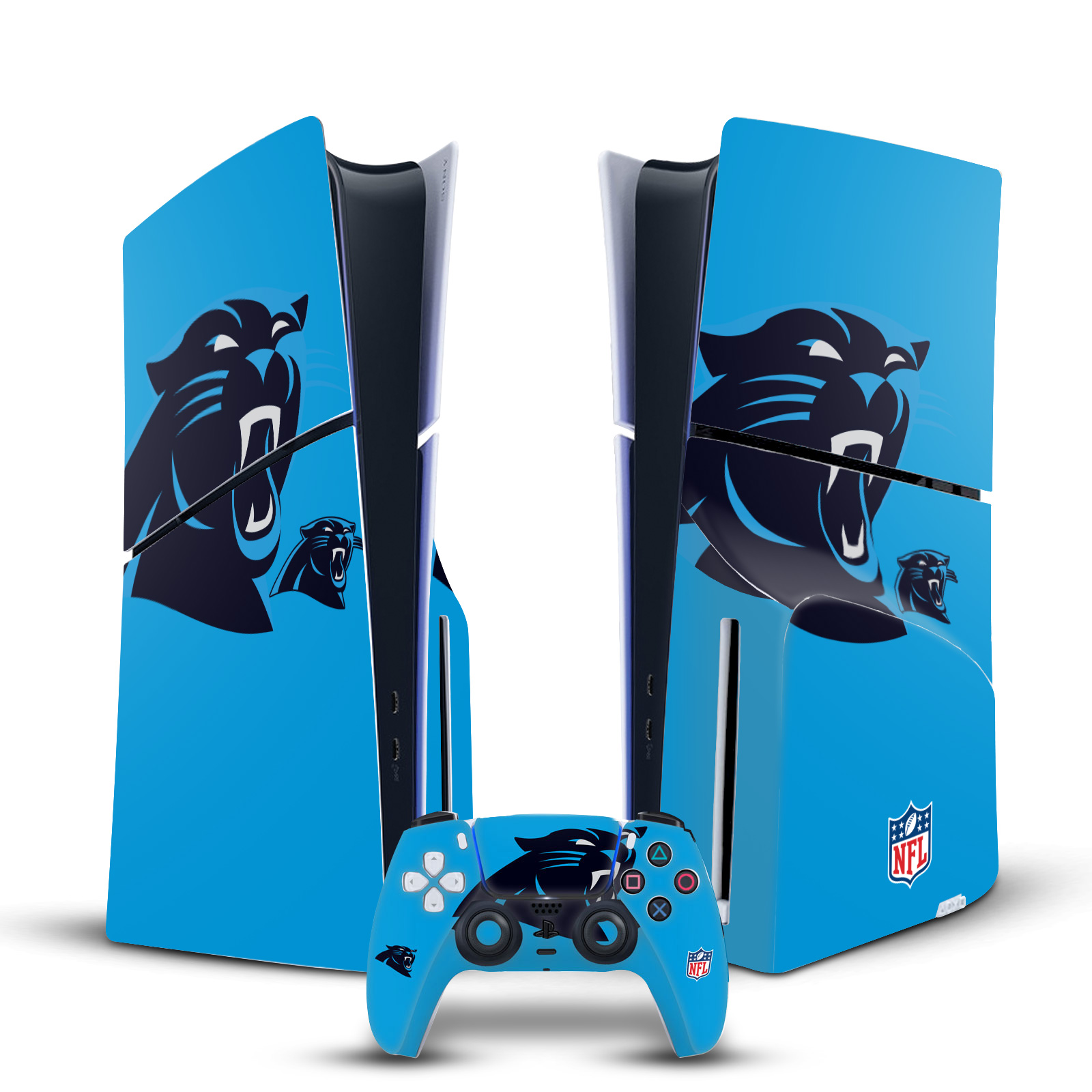 OFFICIAL NFL CAROLINA PANTHERS VINYL SKIN FOR PS5 SLIM DISC CONSOLE & CONTROLLER