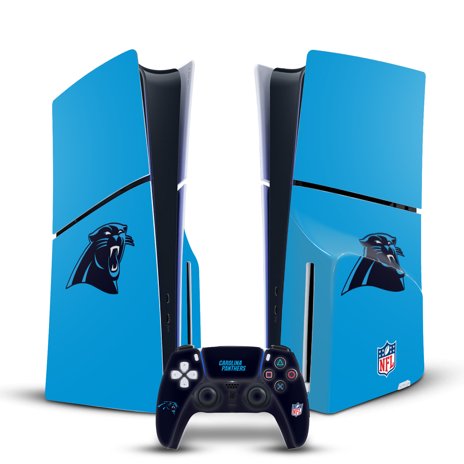 OFFICIAL NFL CAROLINA PANTHERS VINYL SKIN FOR PS5 SLIM DISC CONSOLE & CONTROLLER