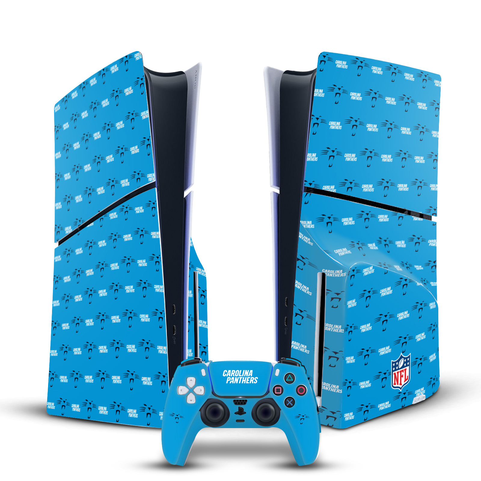 OFFICIAL NFL CAROLINA PANTHERS VINYL SKIN FOR PS5 SLIM DISC CONSOLE & CONTROLLER