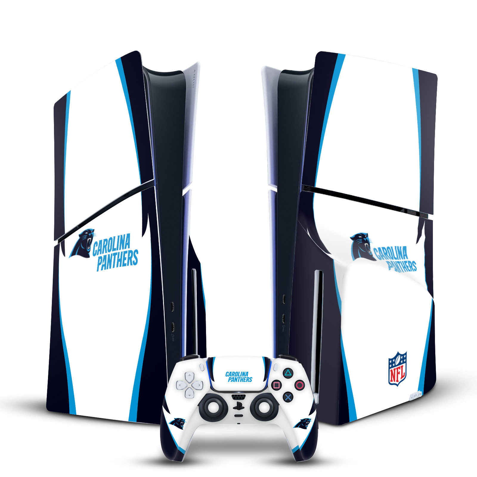 OFFICIAL NFL CAROLINA PANTHERS VINYL SKIN FOR PS5 SLIM DISC CONSOLE & CONTROLLER