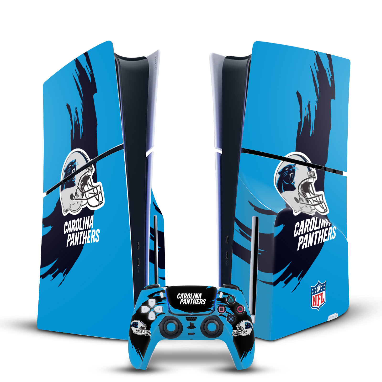 OFFICIAL NFL CAROLINA PANTHERS VINYL SKIN FOR PS5 SLIM DISC CONSOLE & CONTROLLER