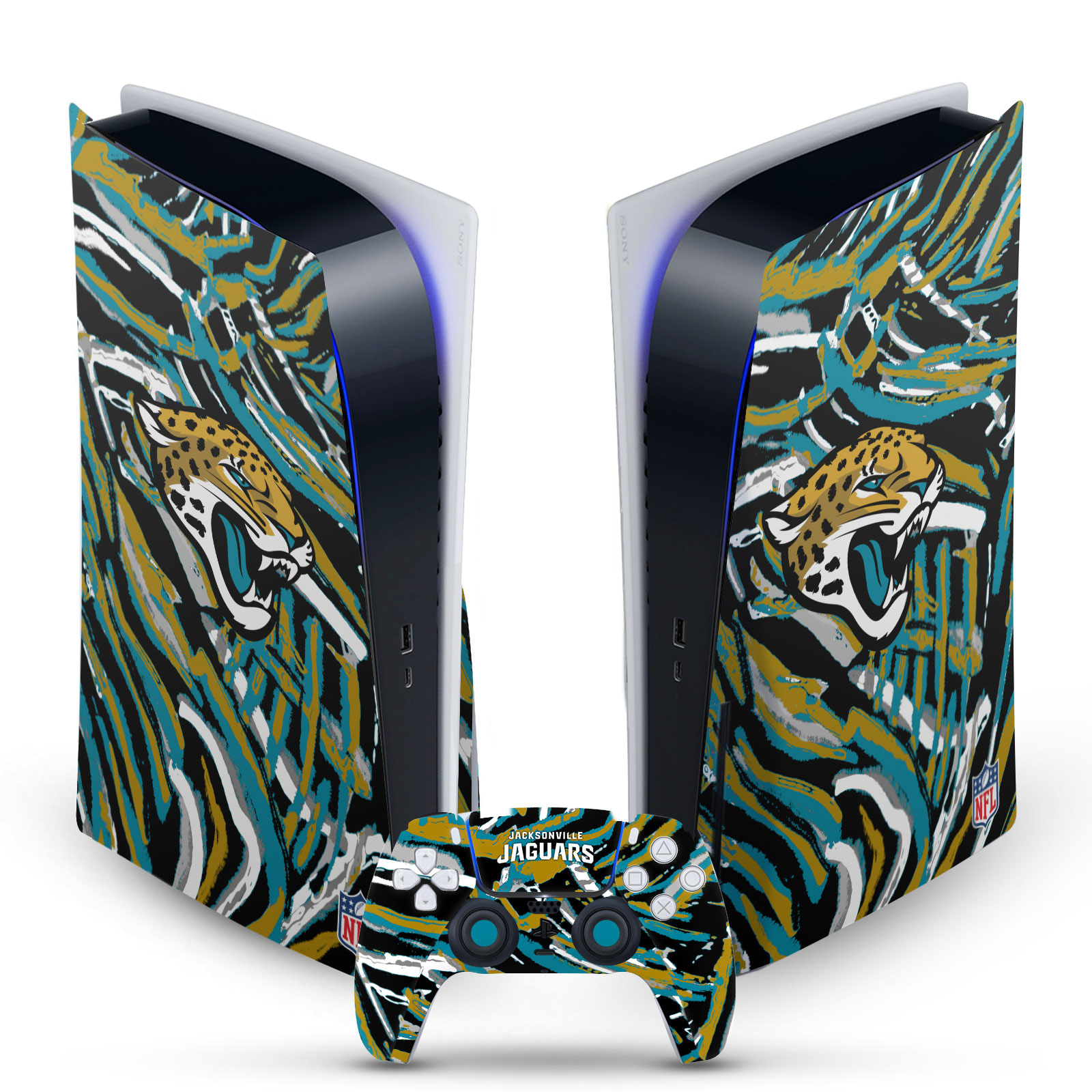 OFFICIAL NFL JACKSONVILLE JAGUARS VINYL SKIN FOR SONY PS5 DISC EDITION BUNDLE