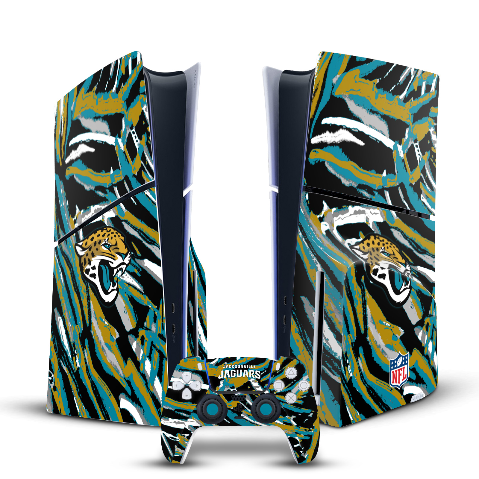 NFL JACKSONVILLE JAGUARS VINYL SKIN DECAL FOR PS5 SLIM DISC CONSOLE & CONTROLLER