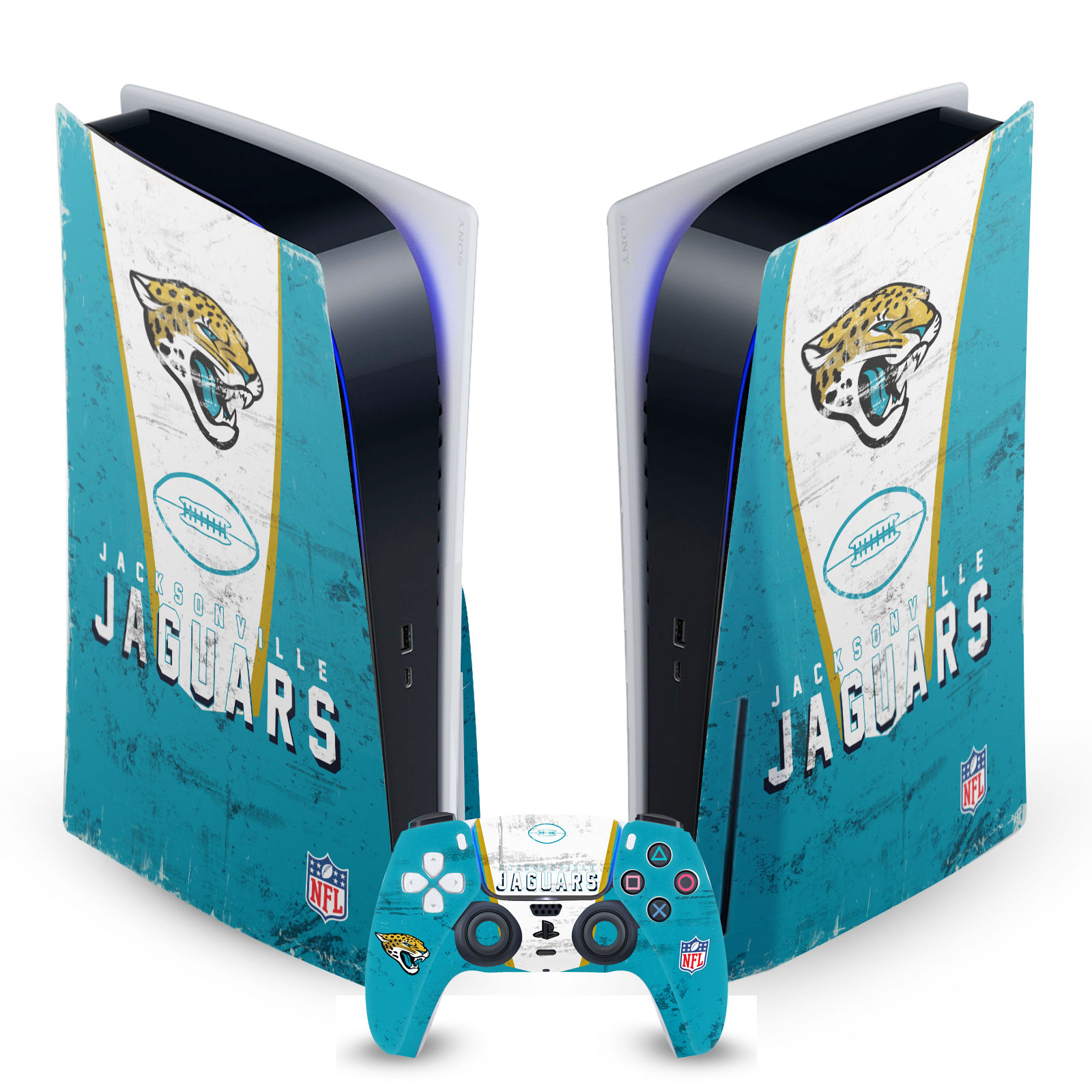 OFFICIAL NFL JACKSONVILLE JAGUARS VINYL SKIN FOR SONY PS5 DISC EDITION BUNDLE