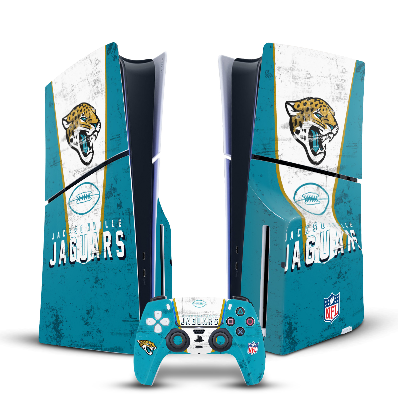 NFL JACKSONVILLE JAGUARS VINYL SKIN DECAL FOR PS5 SLIM DISC CONSOLE & CONTROLLER