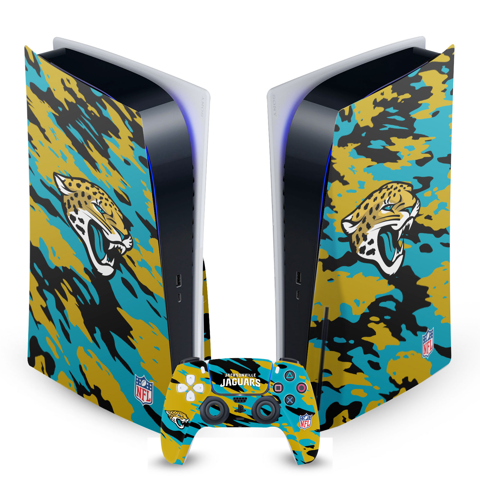 OFFICIAL NFL JACKSONVILLE JAGUARS VINYL SKIN FOR SONY PS5 DISC EDITION BUNDLE