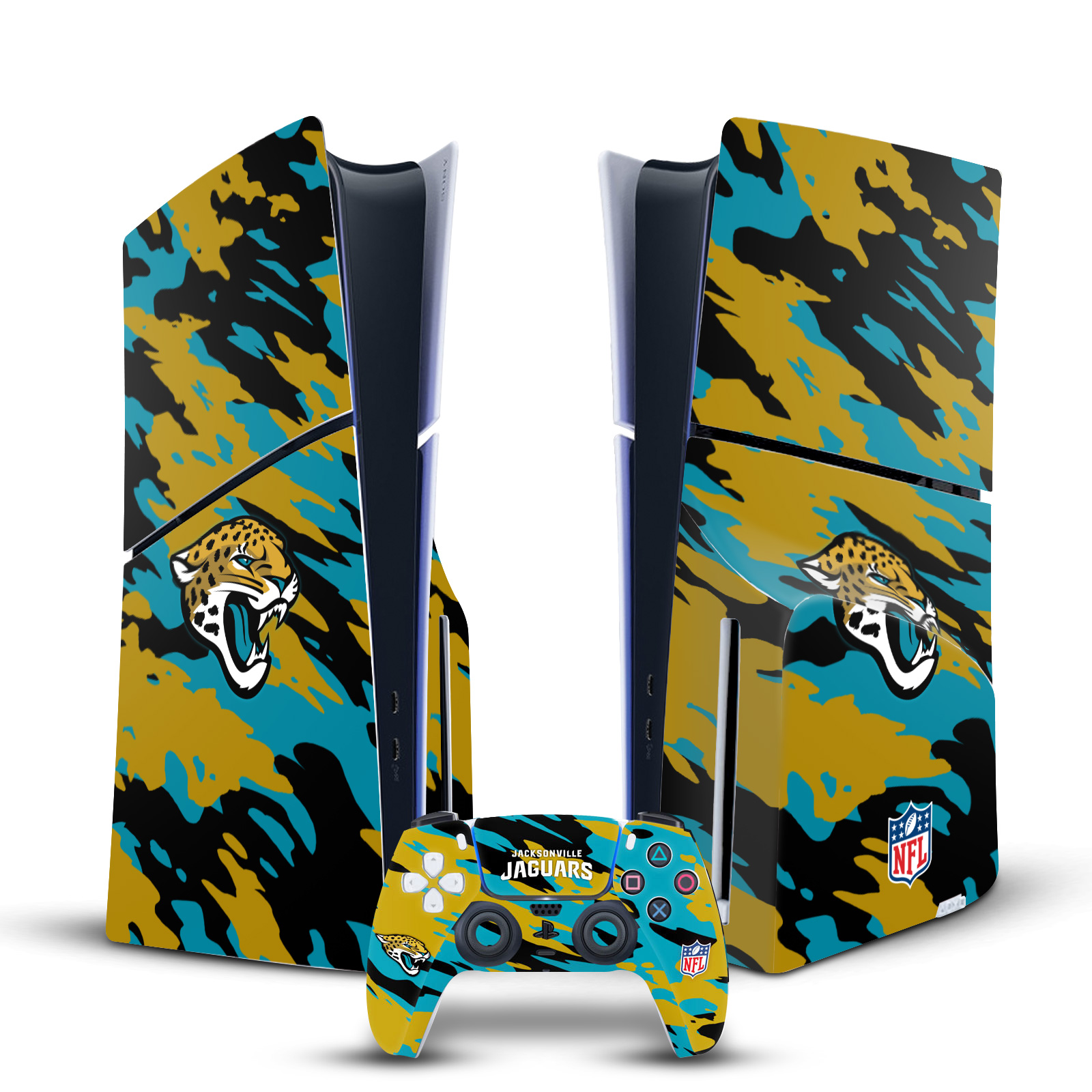 NFL JACKSONVILLE JAGUARS VINYL SKIN DECAL FOR PS5 SLIM DISC CONSOLE & CONTROLLER