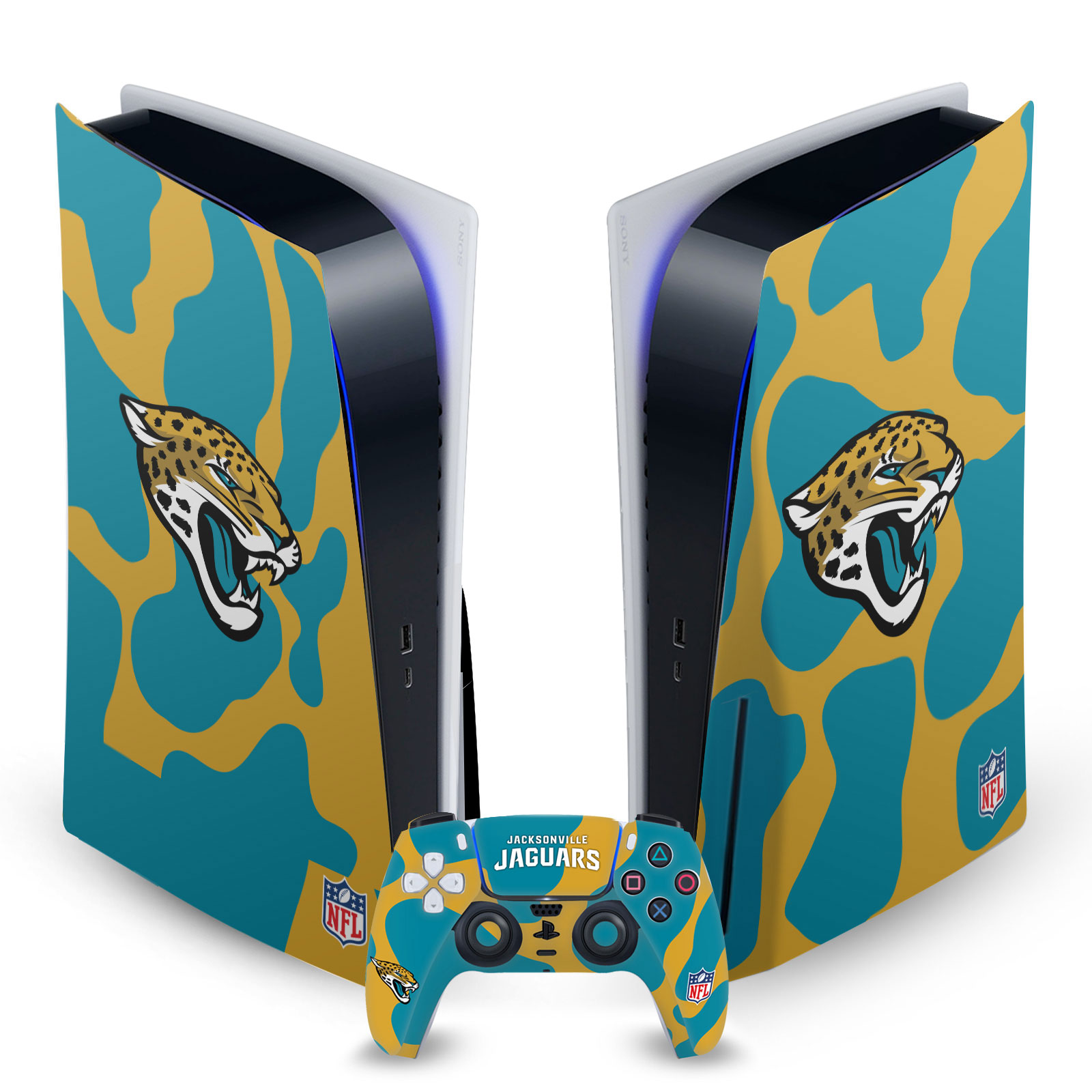 OFFICIAL NFL JACKSONVILLE JAGUARS VINYL SKIN FOR SONY PS5 DISC EDITION BUNDLE