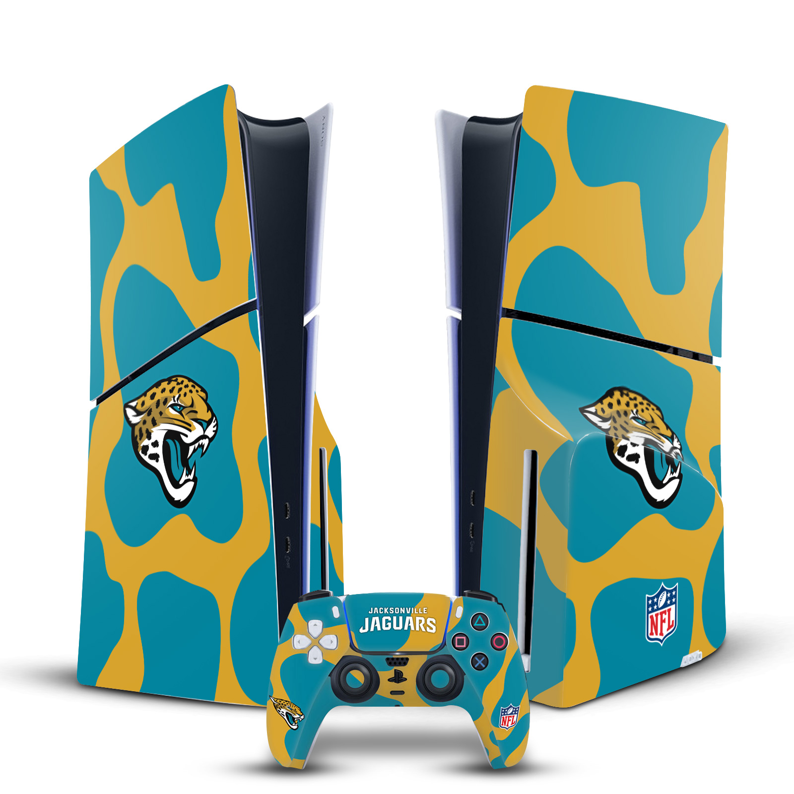 NFL JACKSONVILLE JAGUARS VINYL SKIN DECAL FOR PS5 SLIM DISC CONSOLE & CONTROLLER