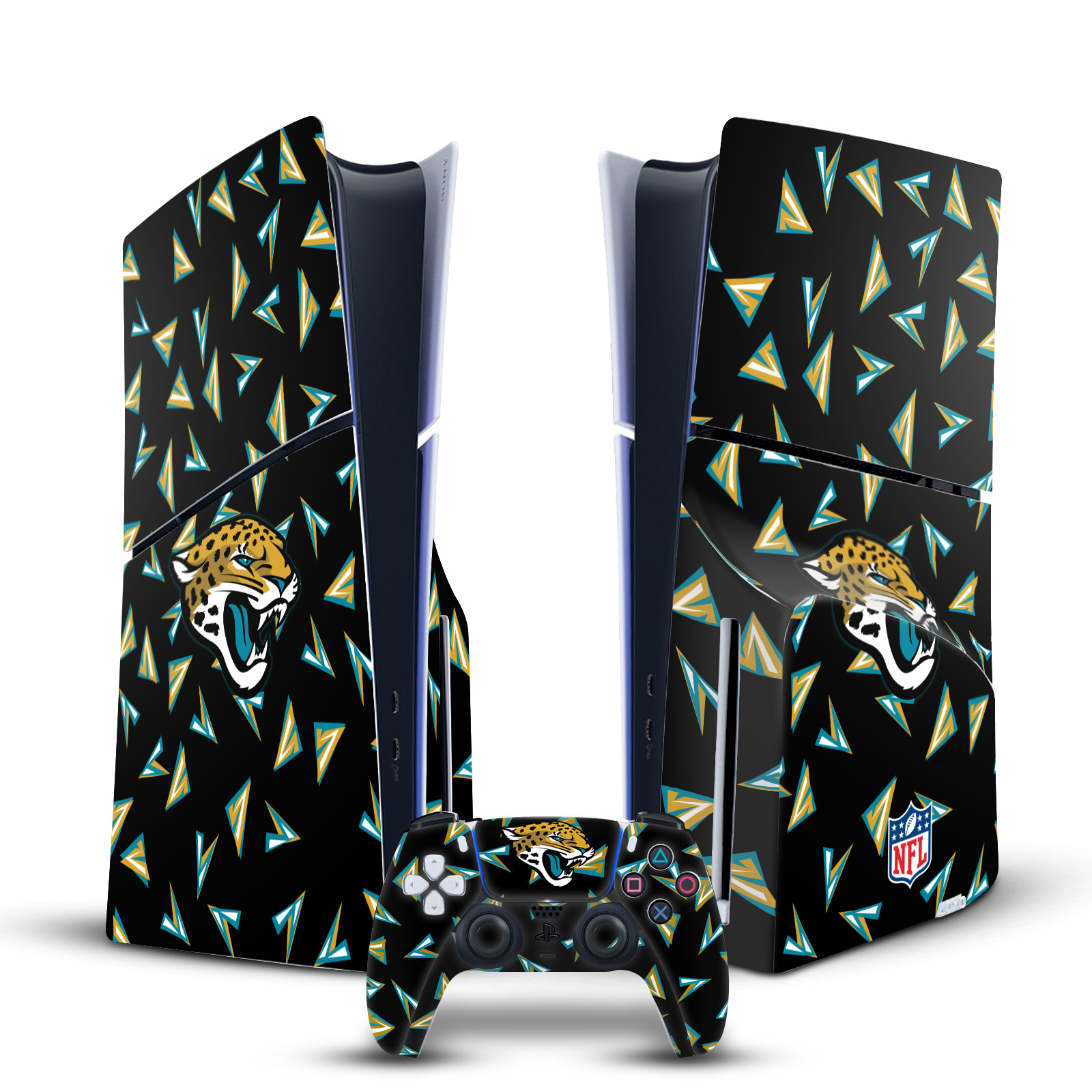 NFL JACKSONVILLE JAGUARS VINYL SKIN DECAL FOR PS5 SLIM DISC CONSOLE & CONTROLLER