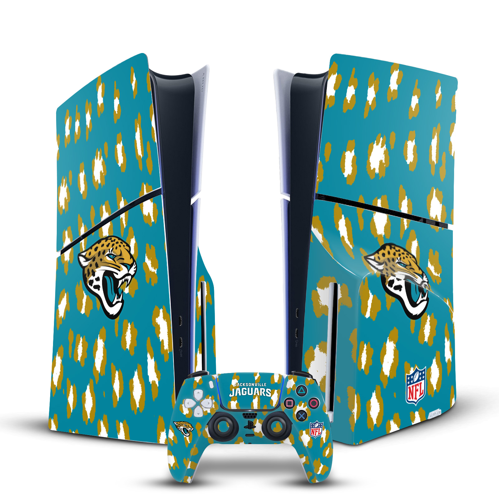 NFL JACKSONVILLE JAGUARS VINYL SKIN DECAL FOR PS5 SLIM DISC CONSOLE & CONTROLLER