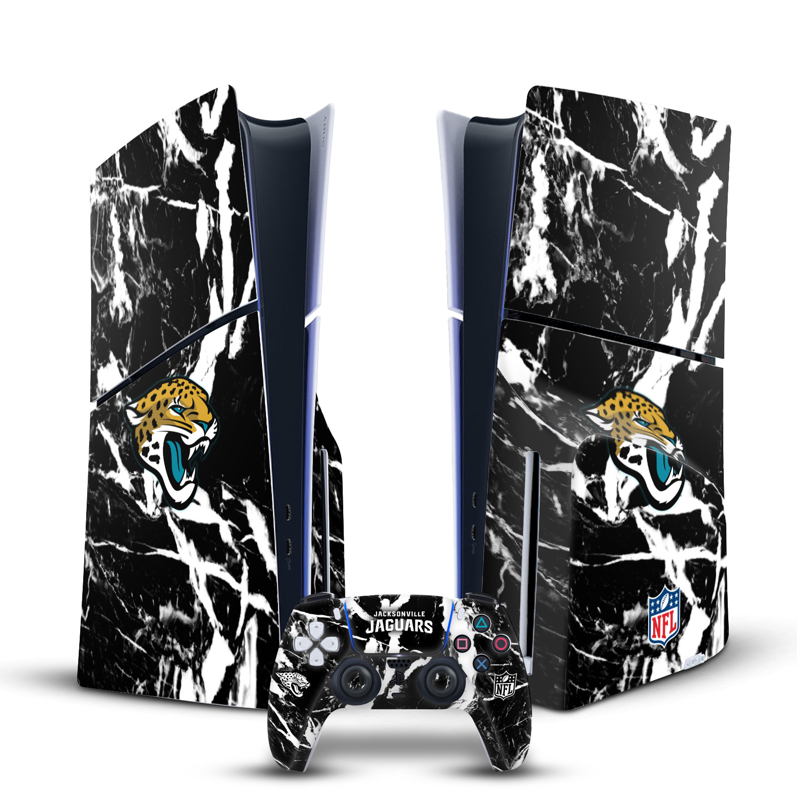 NFL JACKSONVILLE JAGUARS VINYL SKIN DECAL FOR PS5 SLIM DISC CONSOLE & CONTROLLER