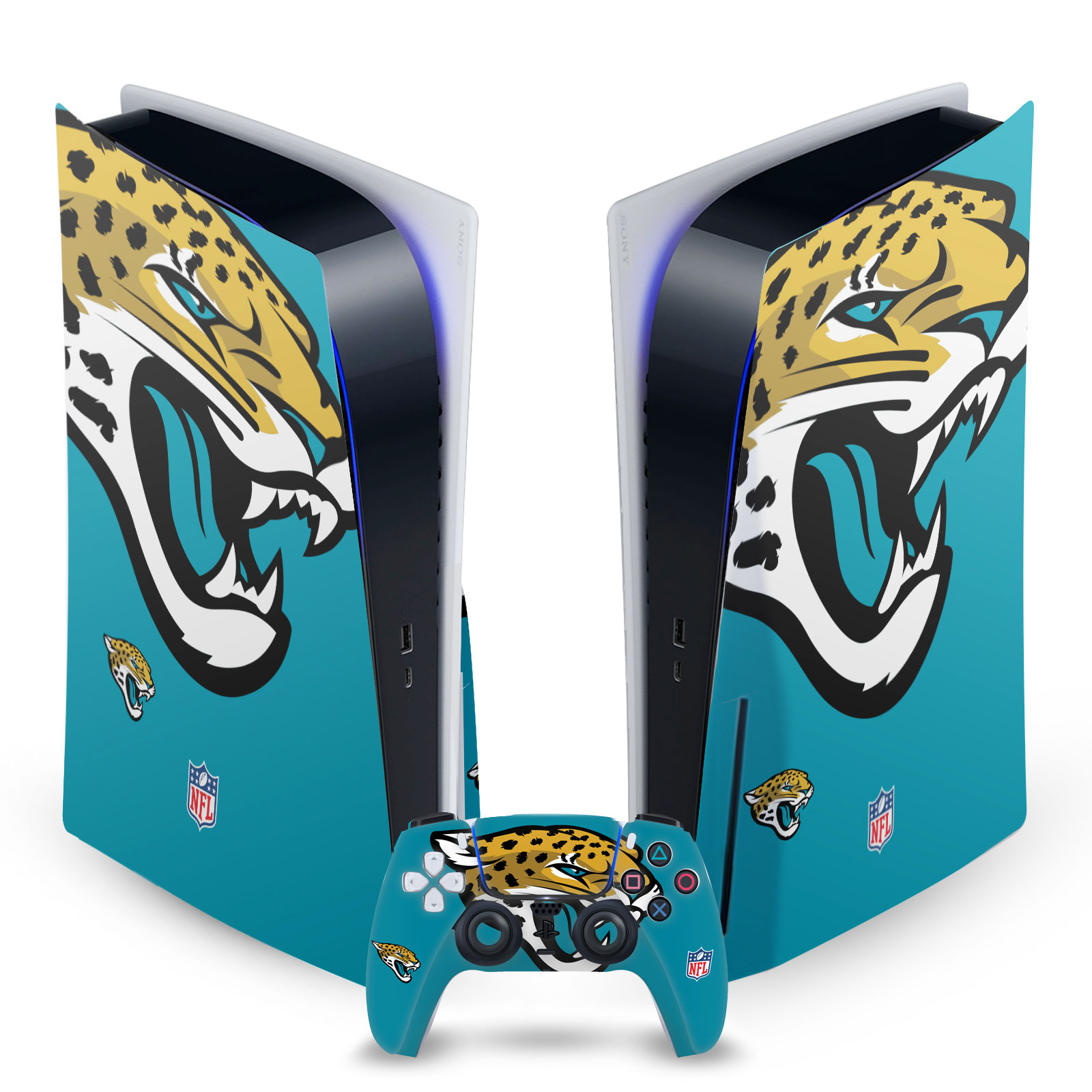 OFFICIAL NFL JACKSONVILLE JAGUARS VINYL SKIN FOR SONY PS5 DISC EDITION BUNDLE