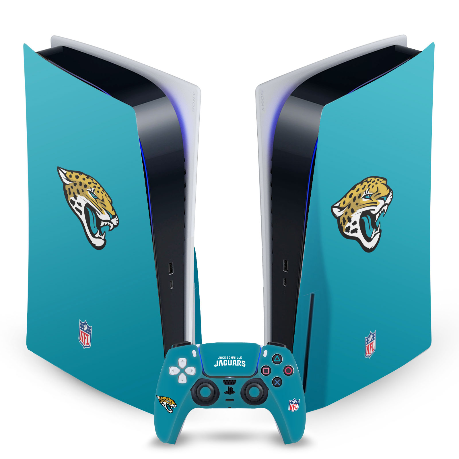 OFFICIAL NFL JACKSONVILLE JAGUARS VINYL SKIN FOR SONY PS5 DISC EDITION BUNDLE