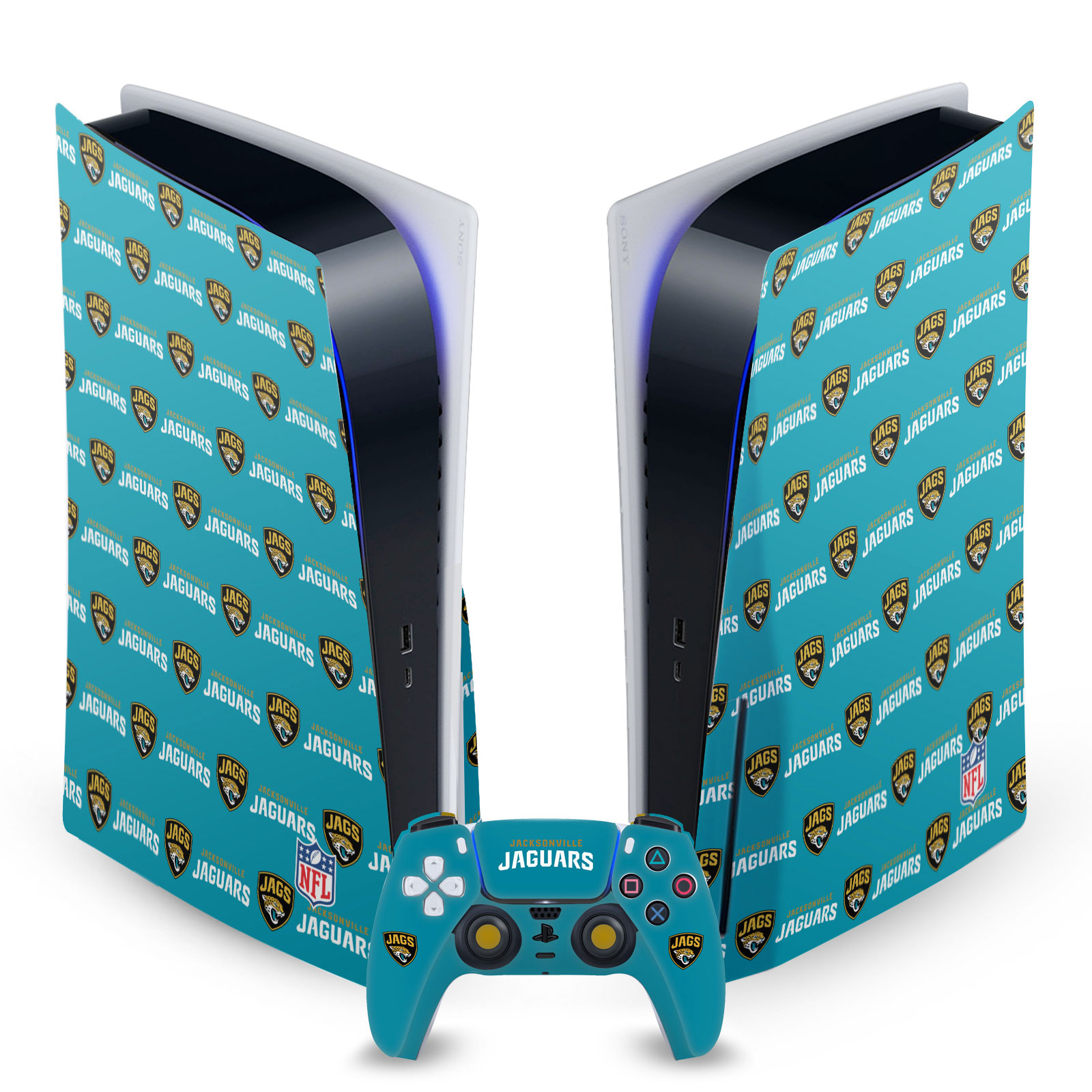 OFFICIAL NFL JACKSONVILLE JAGUARS VINYL SKIN FOR SONY PS5 DISC EDITION BUNDLE