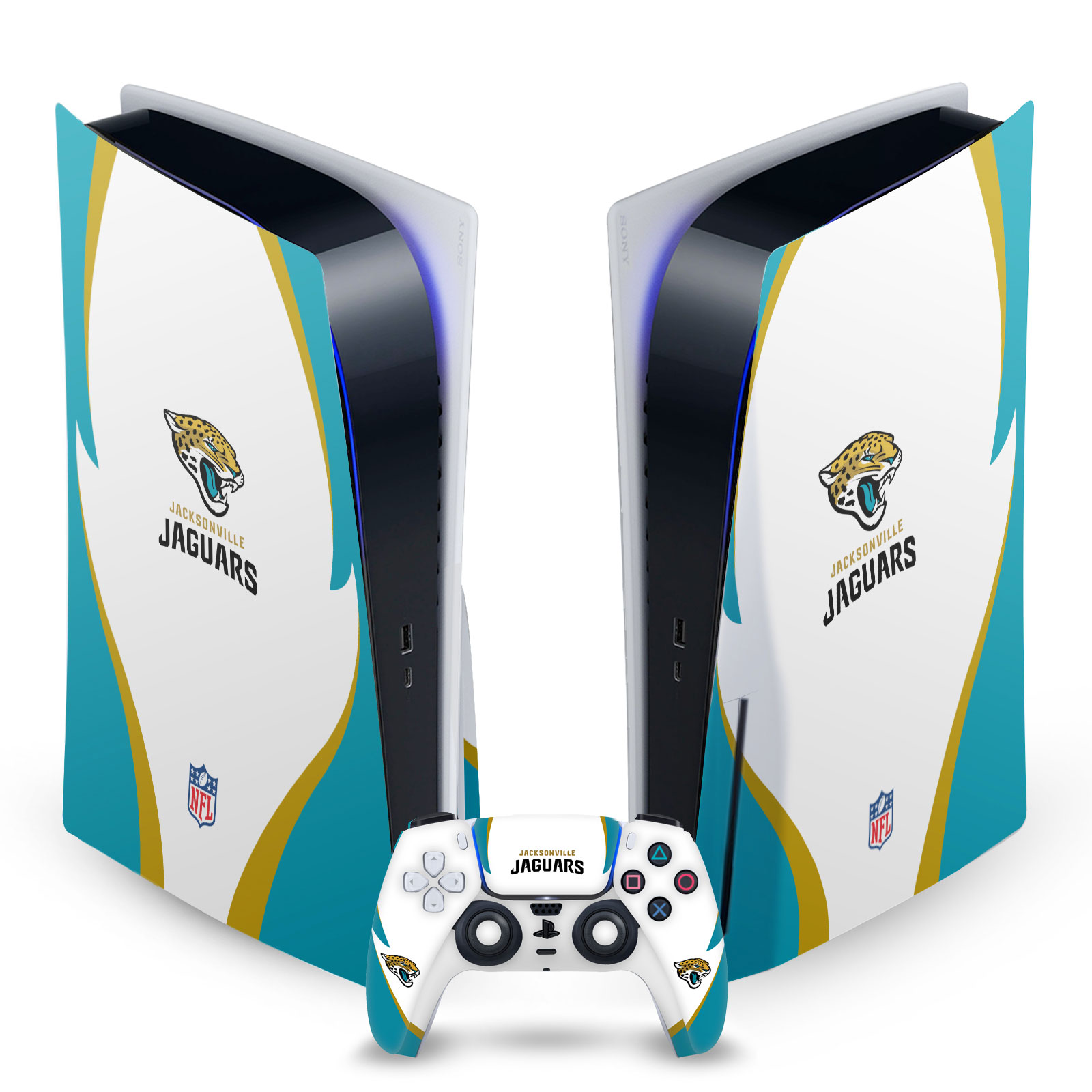 OFFICIAL NFL JACKSONVILLE JAGUARS VINYL SKIN FOR SONY PS5 DISC EDITION BUNDLE