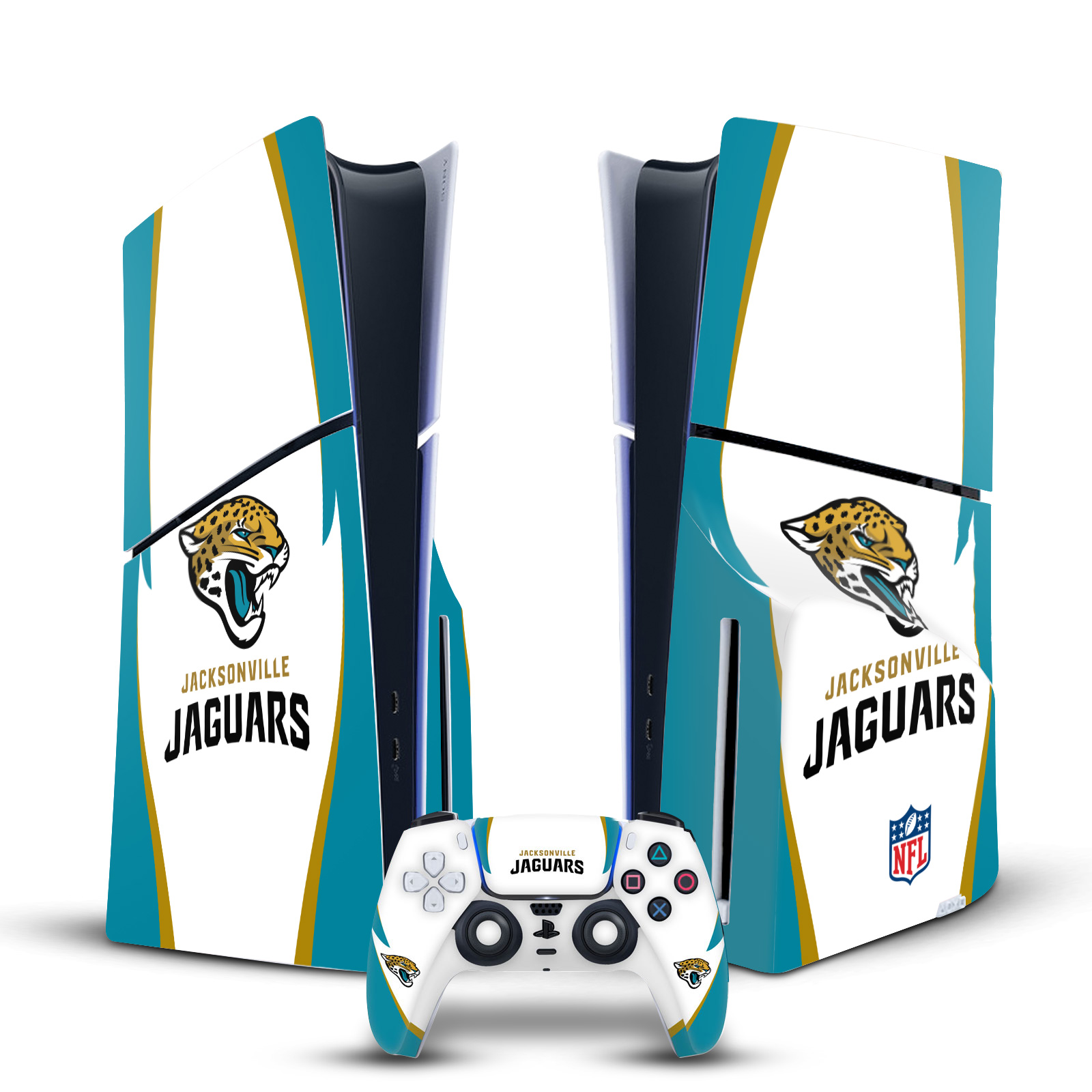 NFL JACKSONVILLE JAGUARS VINYL SKIN DECAL FOR PS5 SLIM DISC CONSOLE & CONTROLLER