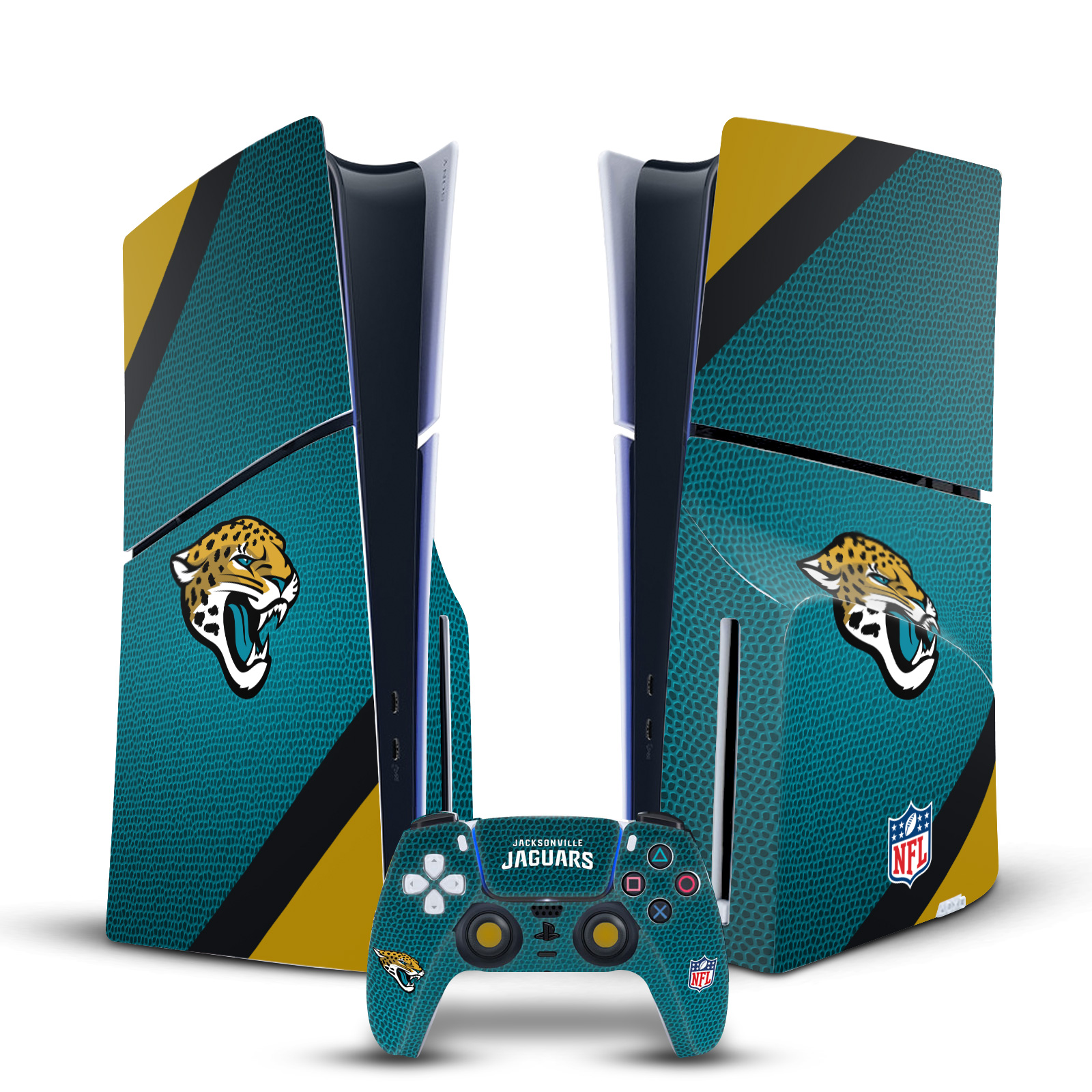 NFL JACKSONVILLE JAGUARS VINYL SKIN DECAL FOR PS5 SLIM DISC CONSOLE & CONTROLLER