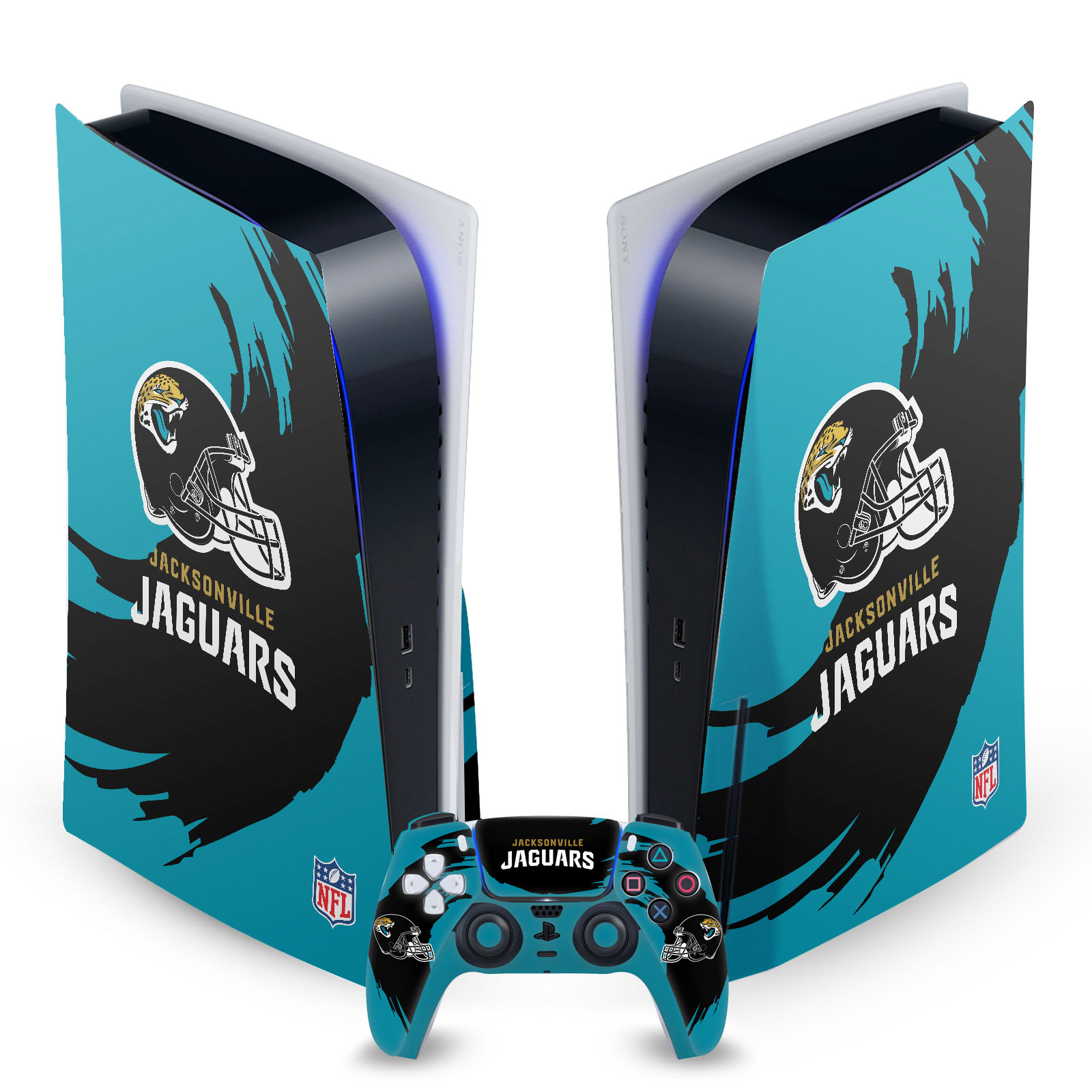 OFFICIAL NFL JACKSONVILLE JAGUARS VINYL SKIN FOR SONY PS5 DISC EDITION BUNDLE