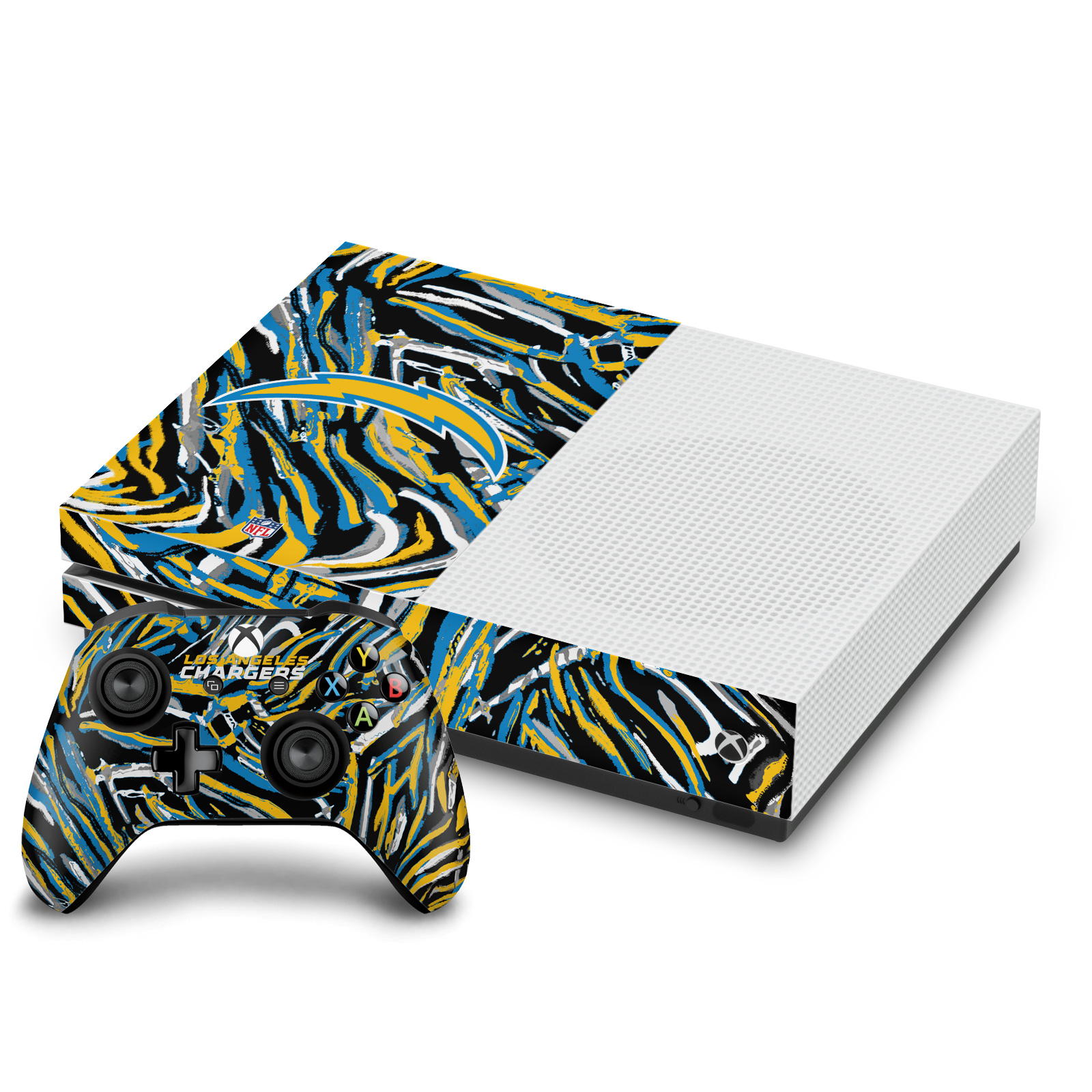 NFL LOS ANGELES CHARGERS VINYL SKIN FOR XBOX ONE S CONSOLE AND CONTROLLER BUNDLE
