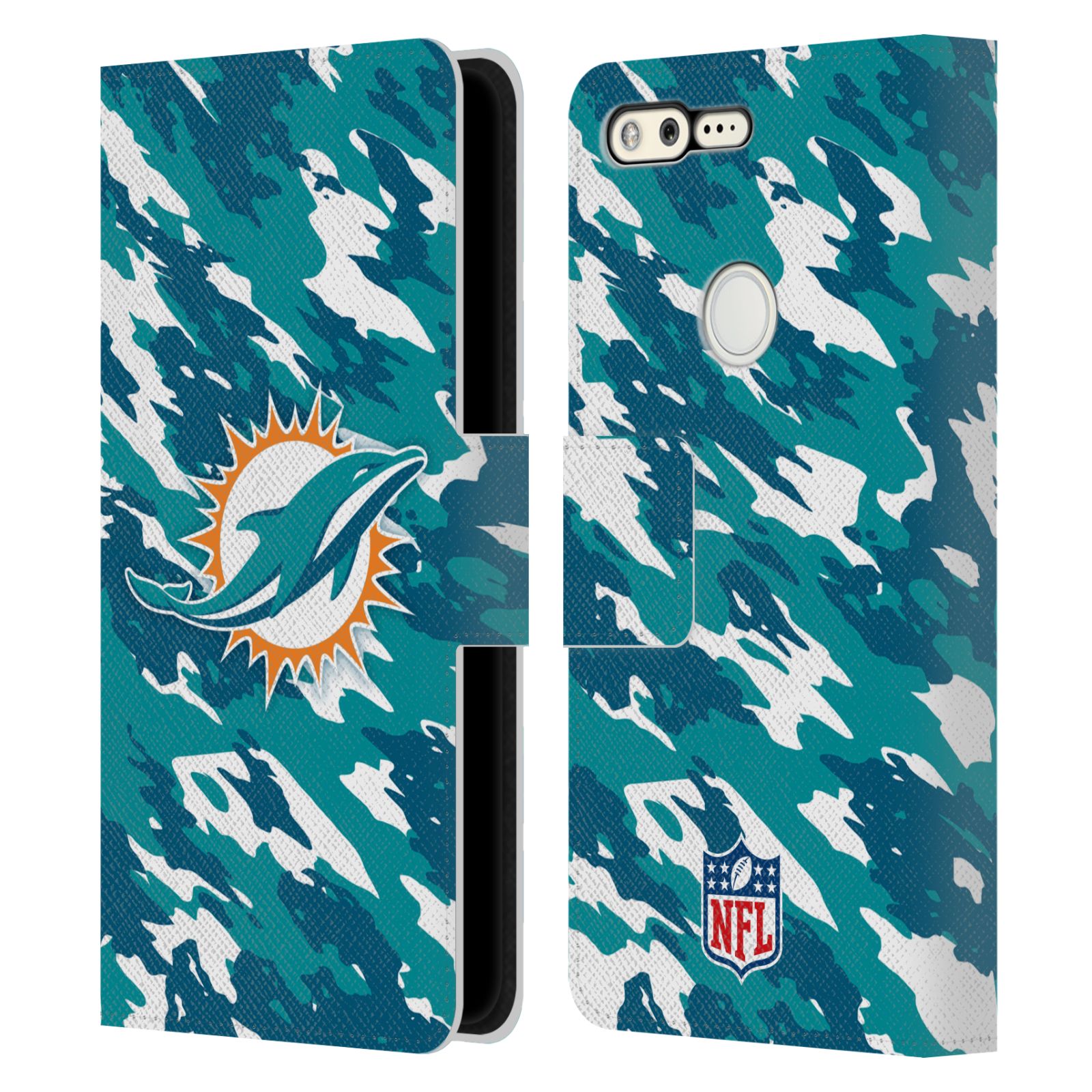 FUNDA OFICIAL DE LIBRO DE CUERO CON LOGOTIPO DE DELFINES MIAMI DE LA NFL PARA TELÉFONOS GOOGLE - Imagen 8 de 13