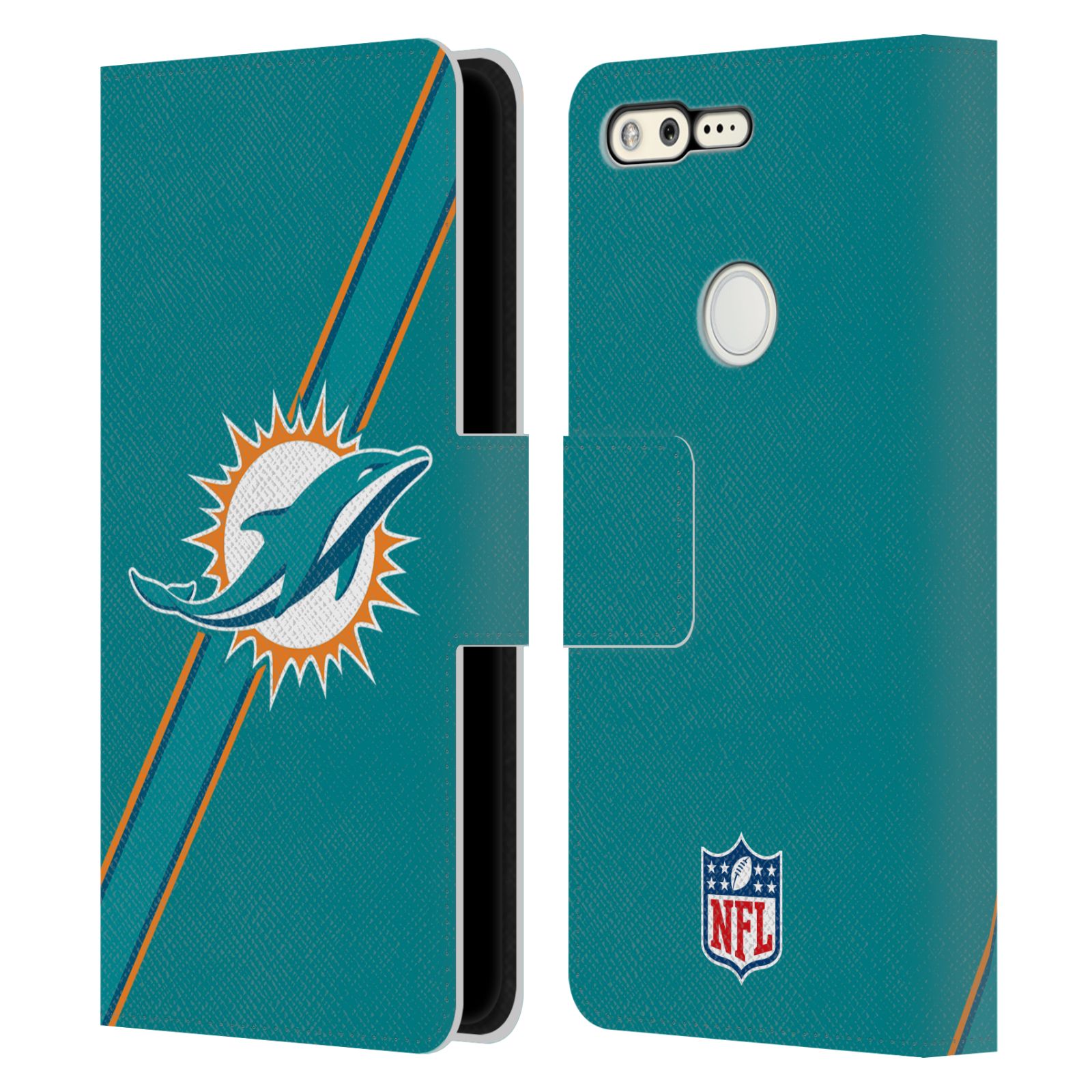 FUNDA OFICIAL DE LIBRO DE CUERO CON LOGOTIPO DE DELFINES MIAMI DE LA NFL PARA TELÉFONOS GOOGLE - Imagen 13 de 13