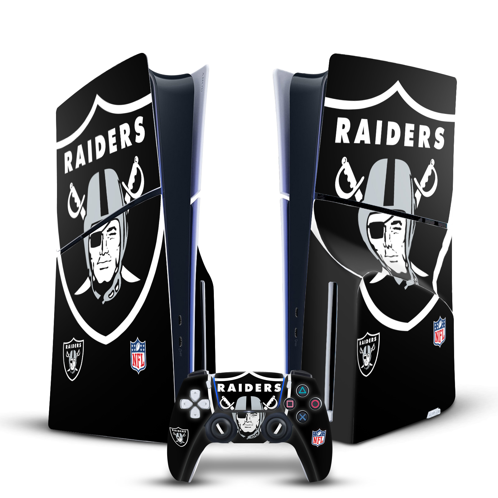 OFFICIAL NFL LAS VEGAS RAIDERS VINYL SKIN FOR PS5 SLIM DISC CONSOLE & CONTROLLER