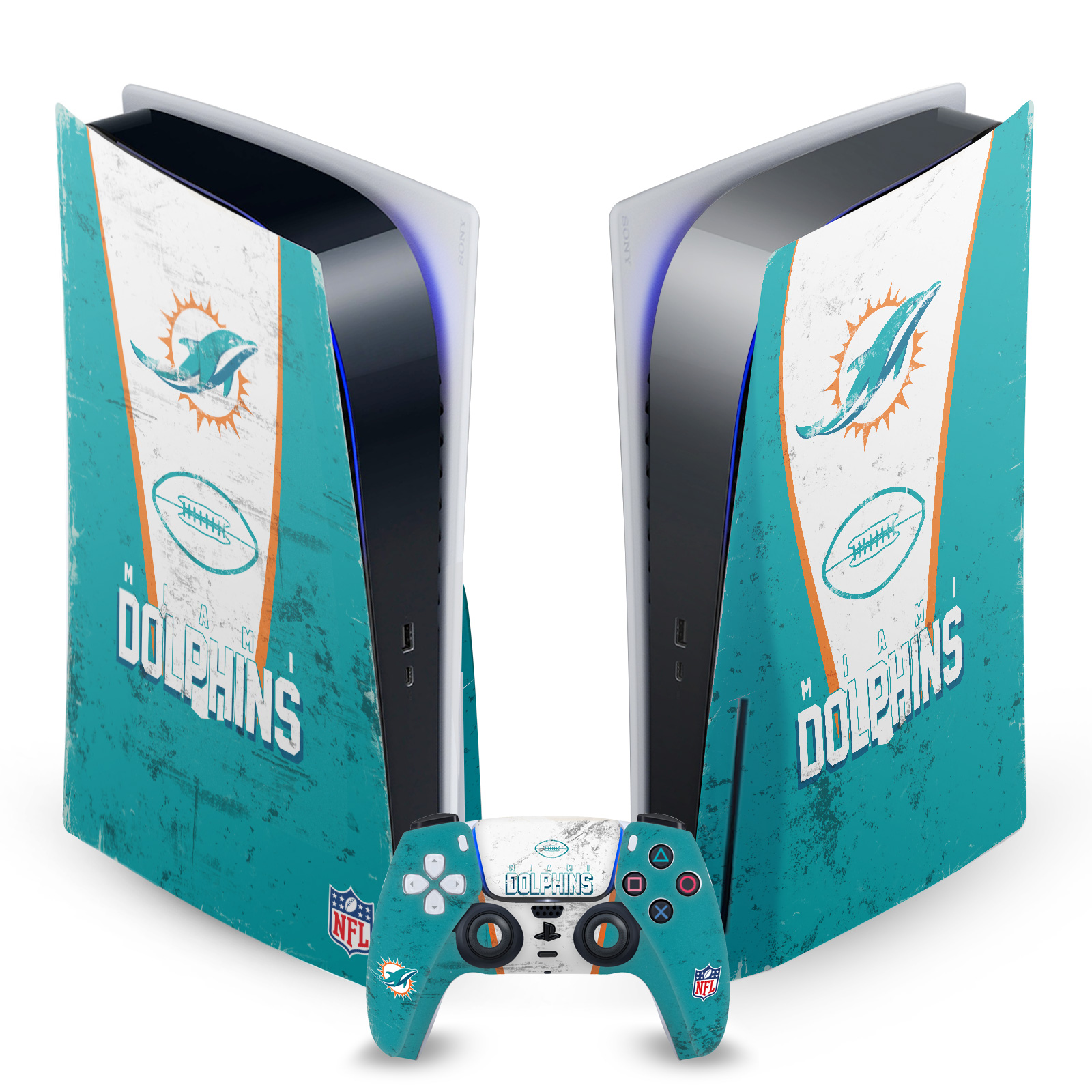 OFFICIAL NFL MIAMI DOLPHINS VINYL SKIN DECAL FOR SONY PS5 DISC EDITION BUNDLE