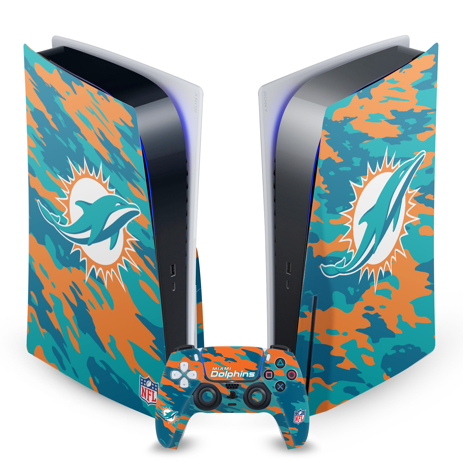 OFFICIAL NFL MIAMI DOLPHINS VINYL SKIN DECAL FOR SONY PS5 DISC EDITION BUNDLE