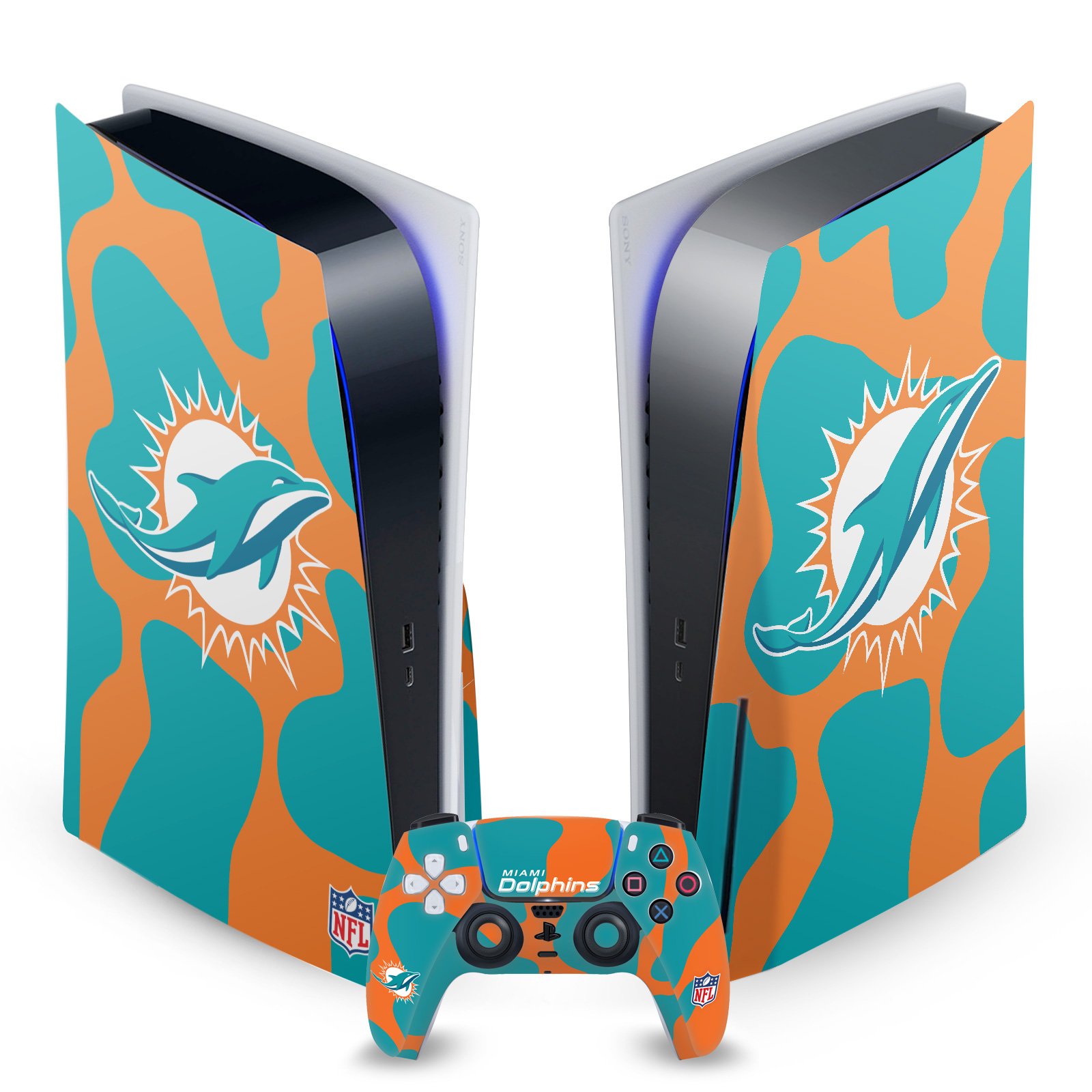 OFFICIAL NFL MIAMI DOLPHINS VINYL SKIN DECAL FOR SONY PS5 DISC EDITION BUNDLE