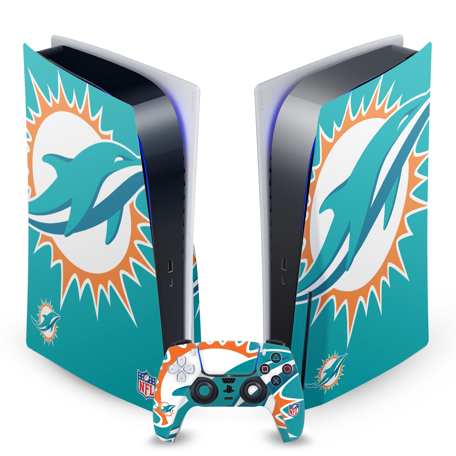 OFFICIAL NFL MIAMI DOLPHINS VINYL SKIN DECAL FOR SONY PS5 DISC EDITION BUNDLE