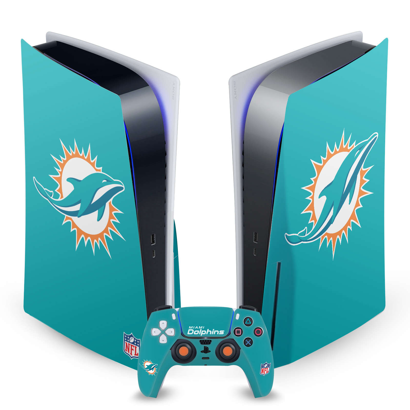 OFFICIAL NFL MIAMI DOLPHINS VINYL SKIN DECAL FOR SONY PS5 DISC EDITION BUNDLE