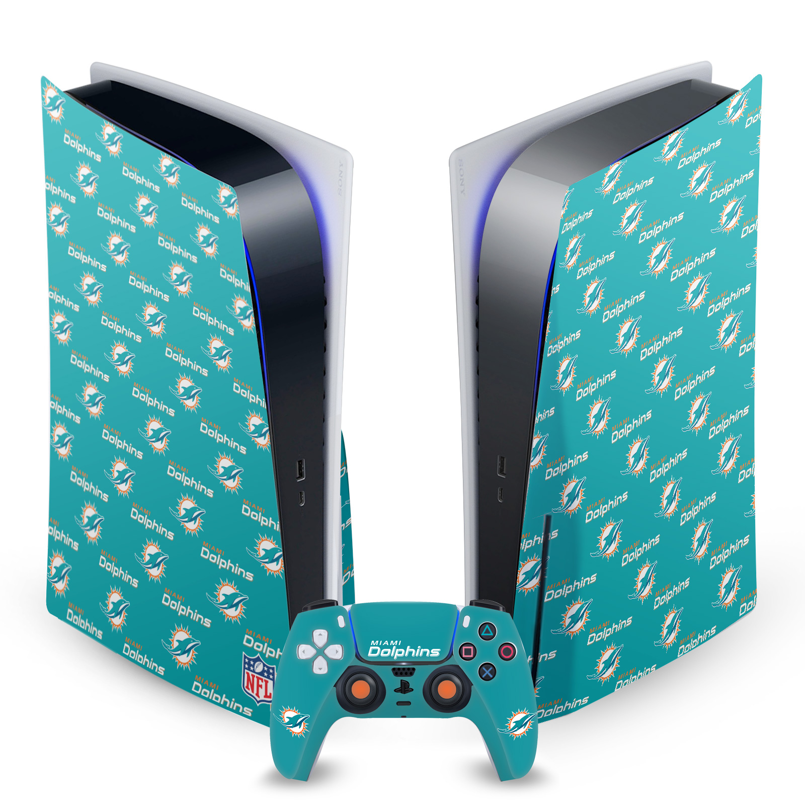 OFFICIAL NFL MIAMI DOLPHINS VINYL SKIN DECAL FOR SONY PS5 DISC EDITION BUNDLE