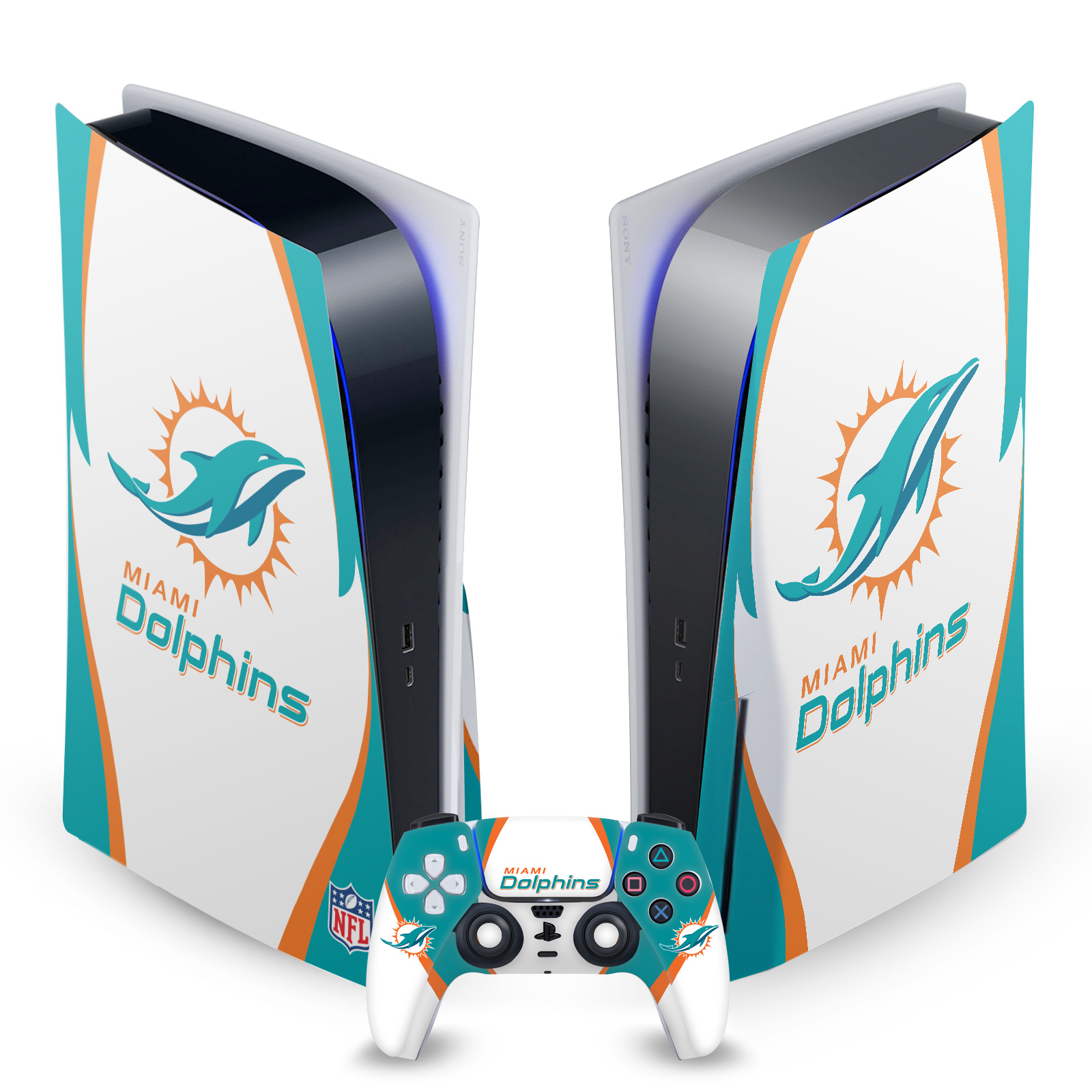 OFFICIAL NFL MIAMI DOLPHINS VINYL SKIN DECAL FOR SONY PS5 DISC EDITION BUNDLE