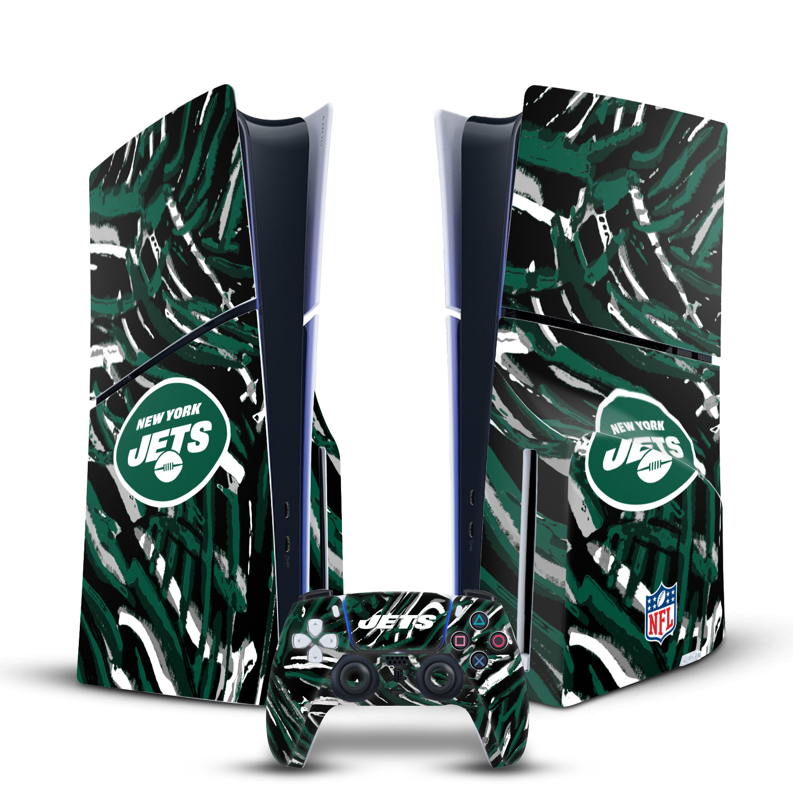 NFL NEW YORK JETS VINYL SKIN DECAL FOR SONY PS5 SLIM DISC CONSOLE & CONTROLLER