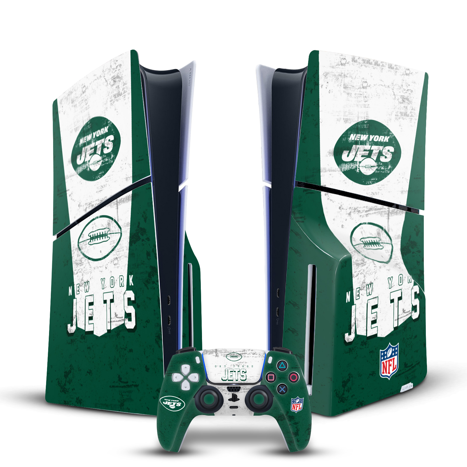 NFL NEW YORK JETS VINYL SKIN DECAL FOR SONY PS5 SLIM DISC CONSOLE & CONTROLLER