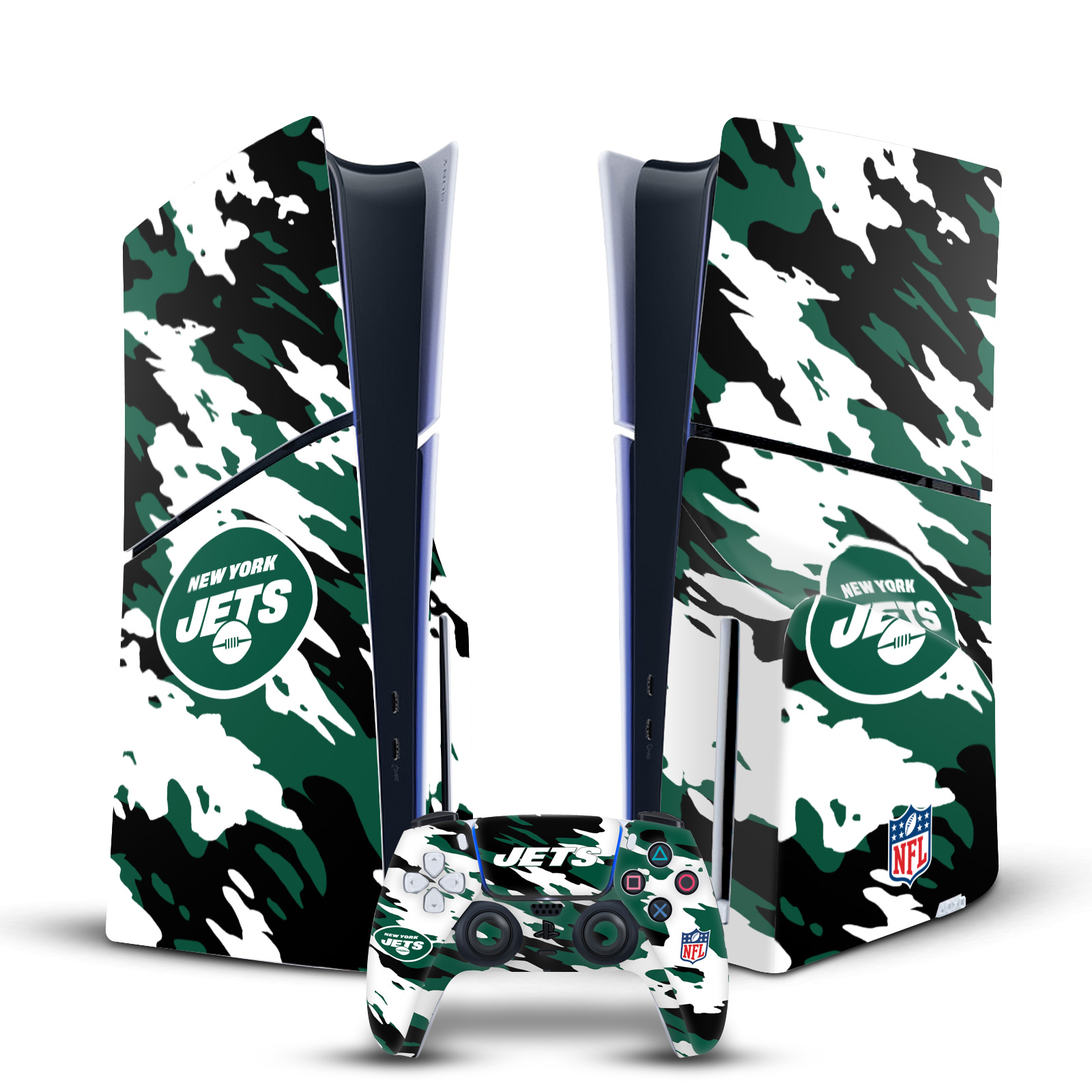 NFL NEW YORK JETS VINYL SKIN DECAL FOR SONY PS5 SLIM DISC CONSOLE & CONTROLLER