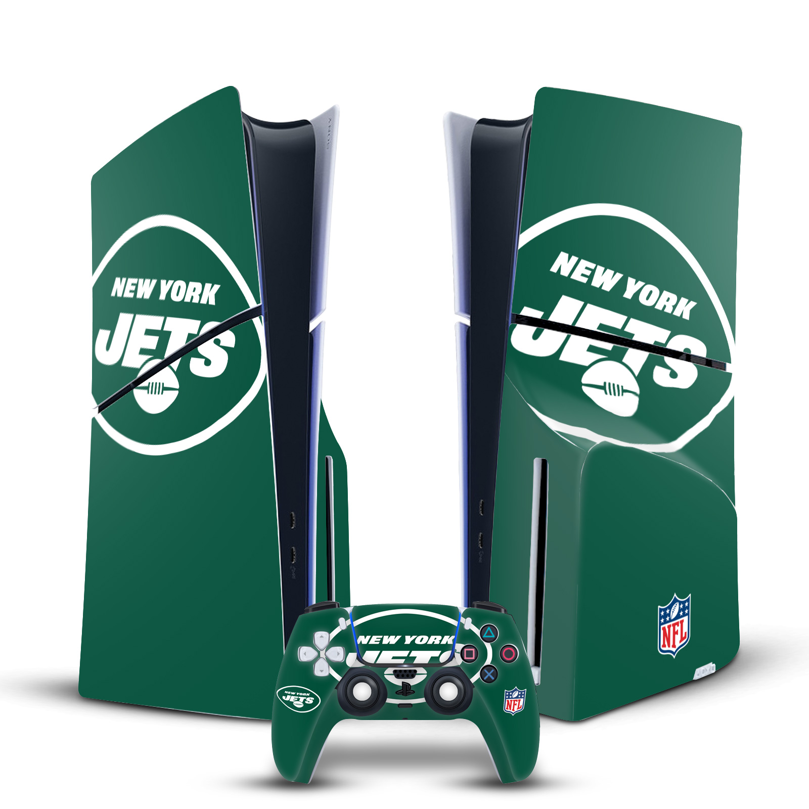 NFL NEW YORK JETS VINYL SKIN DECAL FOR SONY PS5 SLIM DISC CONSOLE & CONTROLLER