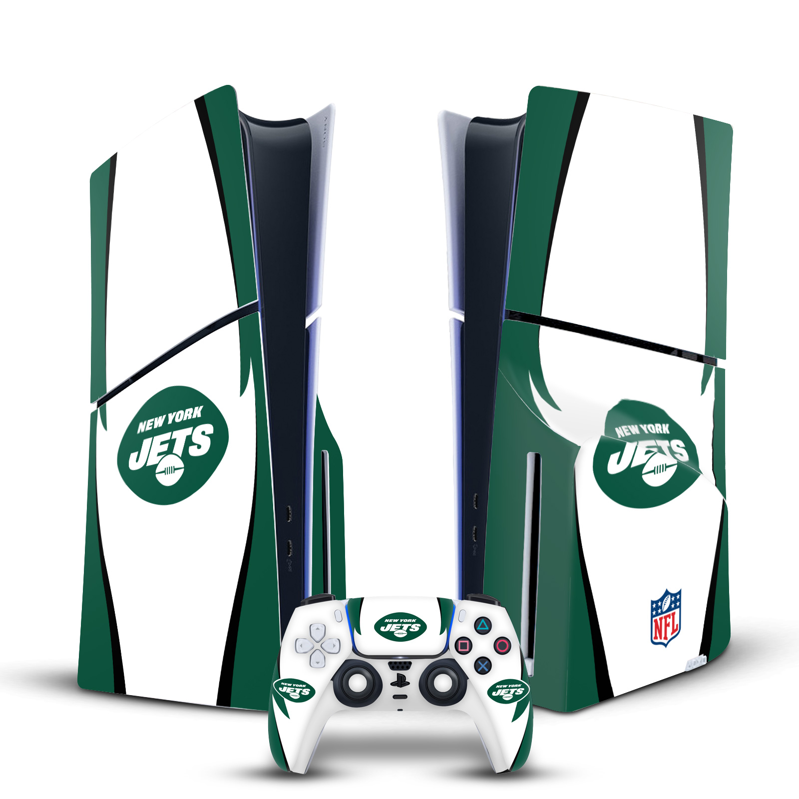 NFL NEW YORK JETS VINYL SKIN DECAL FOR SONY PS5 SLIM DISC CONSOLE & CONTROLLER