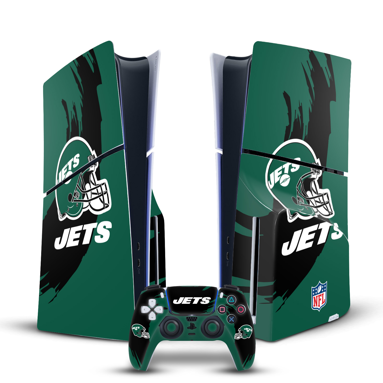 NFL NEW YORK JETS VINYL SKIN DECAL FOR SONY PS5 SLIM DISC CONSOLE & CONTROLLER