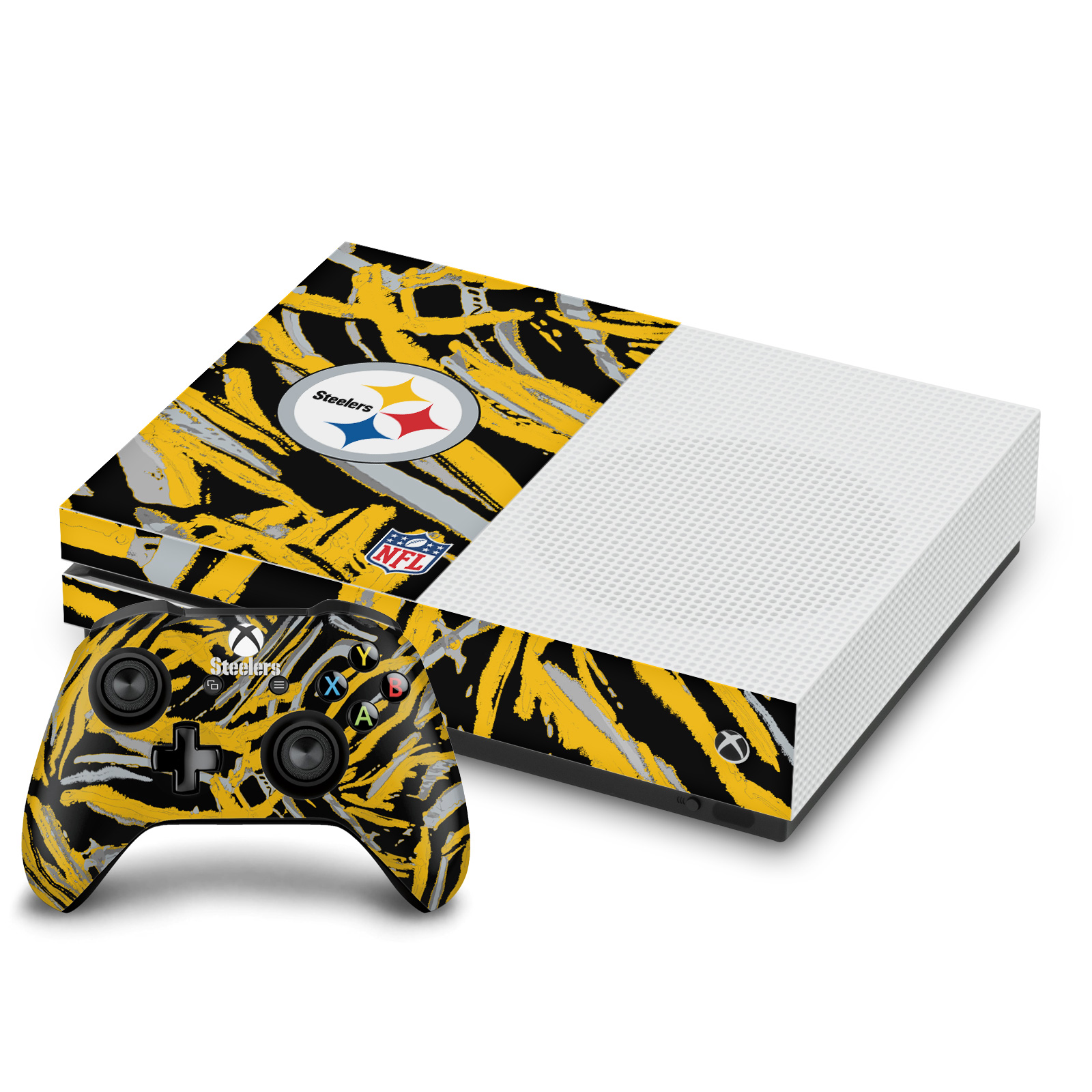 NFL PITTSBURGH STEELERS VINYL SKIN FOR XBOX ONE S CONSOLE AND CONTROLLER BUNDLE